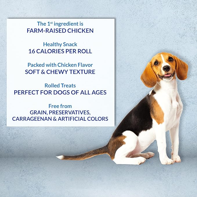 INABA Churu Rolls for Dogs, Soft & Chewy Baked Chicken Wrapped Filled Dog Treats, 0.42 Ounces Each Tube, 64 Tubes Total, Chicken with Cheese Recipe