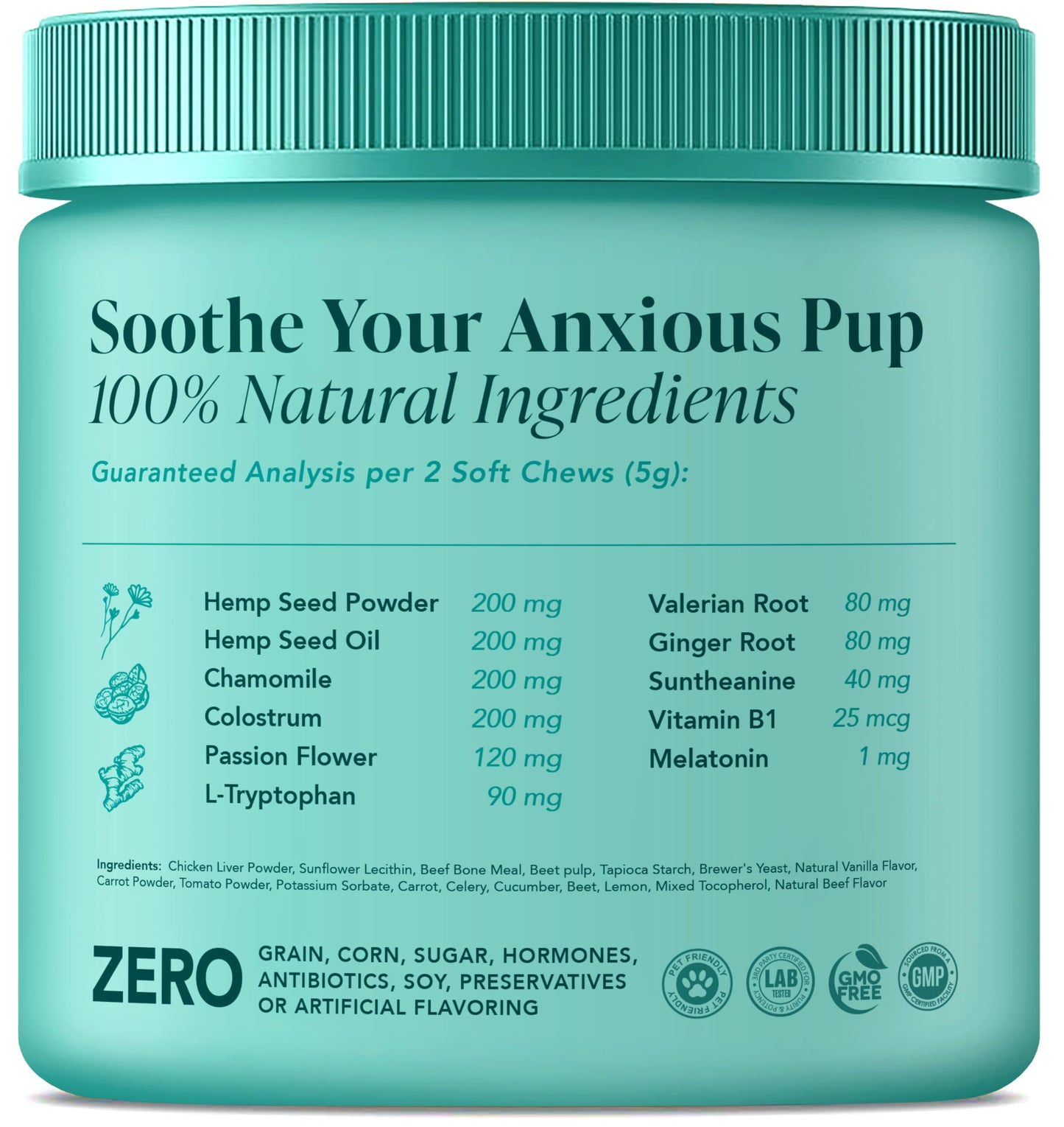 My Lil’ Nugget – Calming Chews for Dogs | Helps Maintain Calm Behavior for Noise, Travel & Routine Changes | Hemp Seed, Chamomile & Melatonin | Beef‑Flavored Soft Chews, 90 Count
