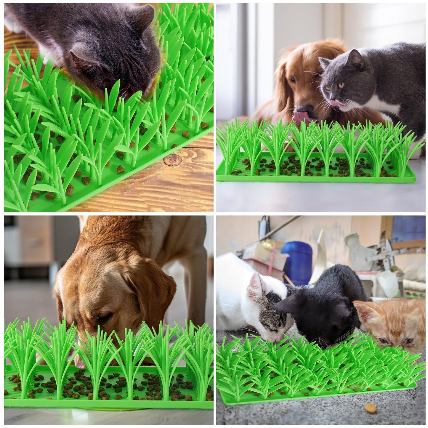 Palksky Silicone Grass Mat for Cats, Slow Food Cat Grass Mat for Indoor Cats, Foraging Snuffle Mat for Dog/Cat, Interactive Enrichment Cat Mat, green