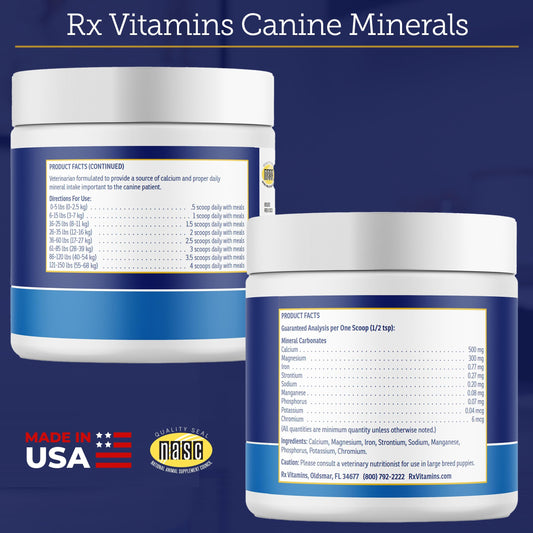 Rx Vitamins Canine Minerals - Essential Minerals for Dogs - Calcium, Magnesium, Iron Supplement, Bone and Joint Supplement for K9, Immune Support - 16oz