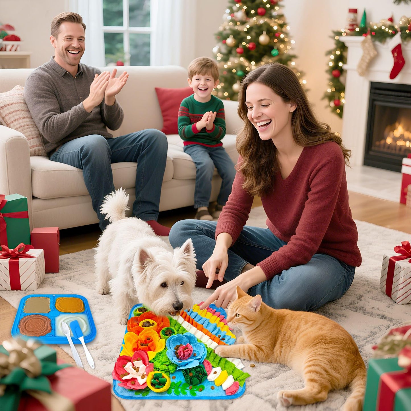 UETZLTB Dog Snuffle Mat and Lick Mat Set, Interactive Dog Enrichment Puzzle Toys for Puppy Small Breed Dogs Cats Rabbits, Cognitive Sniff Foraging Mats for Slow Feeding Treat Game Mental Stimulation