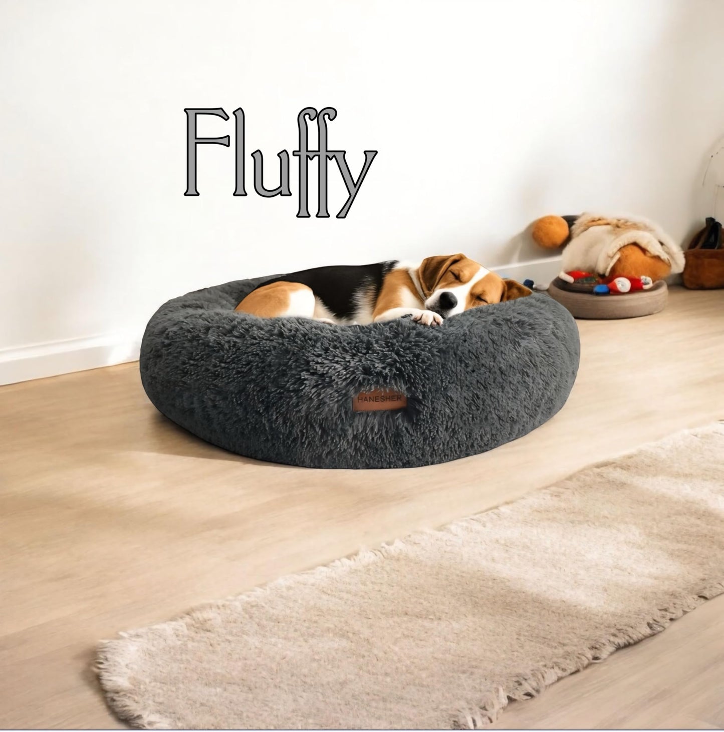 HANESHER Pet Bed, Memory Foam Donut Dog Bed, Calming Round Dog Bed for Small Pets, Comfortable and Supportive Design, Orthopedic Ultra-Soft Plush, Anti-Stress Bed for Dogs and Cats (Grey)