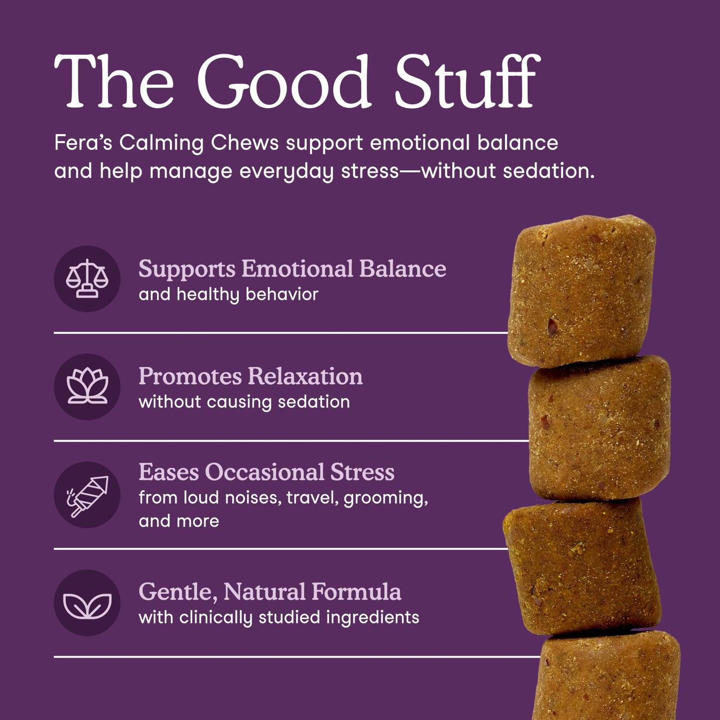Fera Pets Dog Calming Chews - Anxiety Relief Support - Promotes Relaxation - Ashwagandha & Priome® Mental Wellbeing Postbiotic Blend - 90 Soft Chews