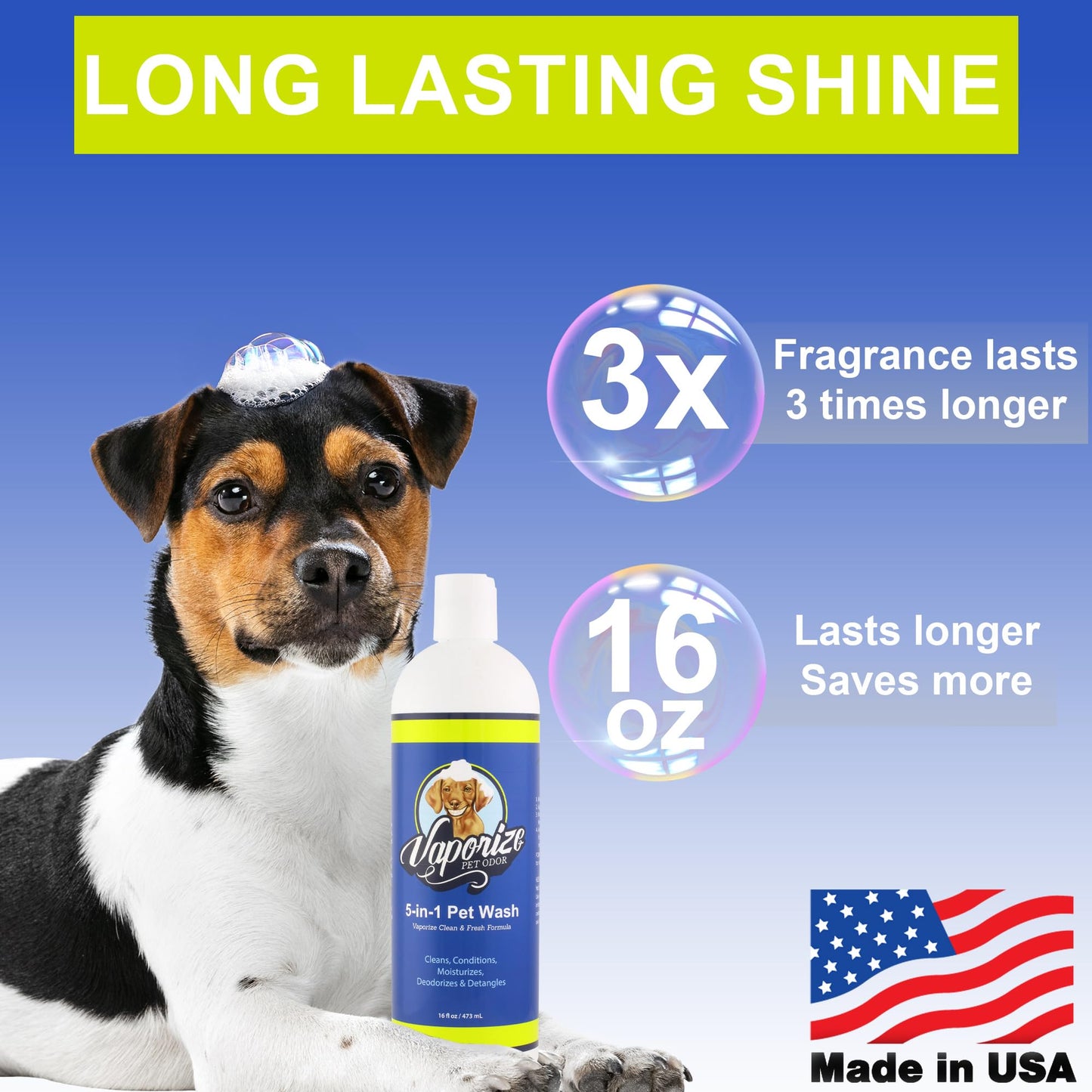 Vaporize 5-in-1 Pet Wash Shampoo Gently cleanses, deodorizes, Conditions, detangles, and soothes Your pet’s Coat and Skin—All in one Easy Step. Perfect for Dogs and Cats