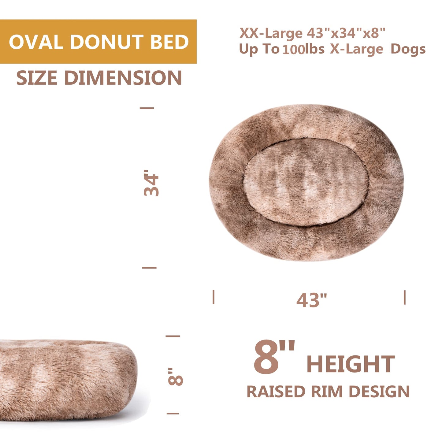 Coohom Oval Calming Donut Cuddler Dog Bed,Shag Faux Fur Cat Bed Washable Round Pillow Pet Bed(30"/36") for Small Medium Dogs (XXL(43"x34"x8"), Beige2021)