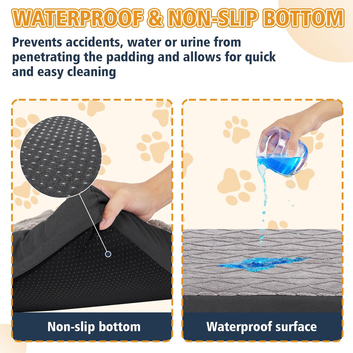 Maihandasi M Waterproof Dog Crate Bed - Soft Comfort Fluffy Memory Foam Pet Bed with Anti-Slip Bottom, Machine Washable Dog Bed for Kennel, 35"x22"x3", Grey