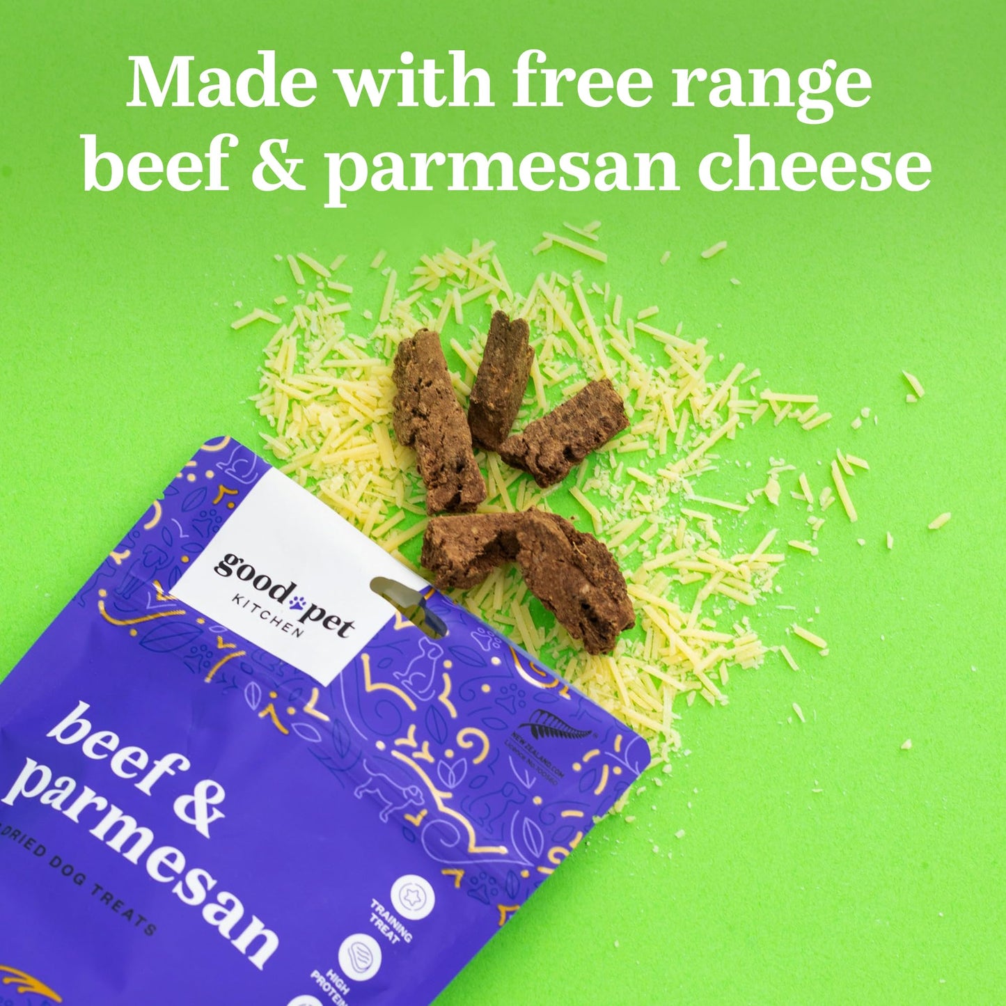 Good Pet Kitchen Pet Treats, Air-Dried, Natural, Limited Ingredient Dog Treat, Free Range, Grain Free Dog Treats, Toppers, Snacks, Beef & Parmesan 2.8 oz