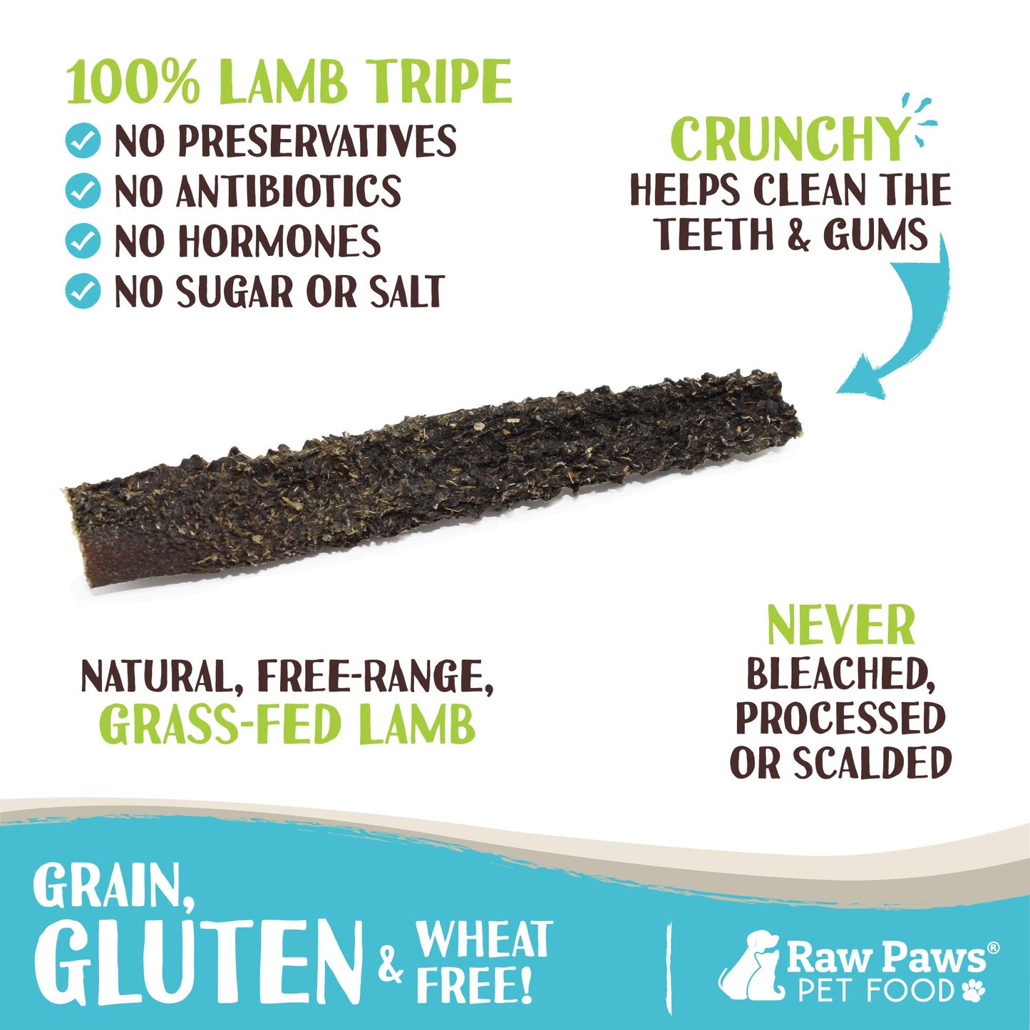 Raw Paws Green Lamb Tripe Sticks for Dogs (10-Count) - Single Ingredient, Grass-Fed & Free Range - Crunchy Lamb Dog Treats - All Natural Dog Chews