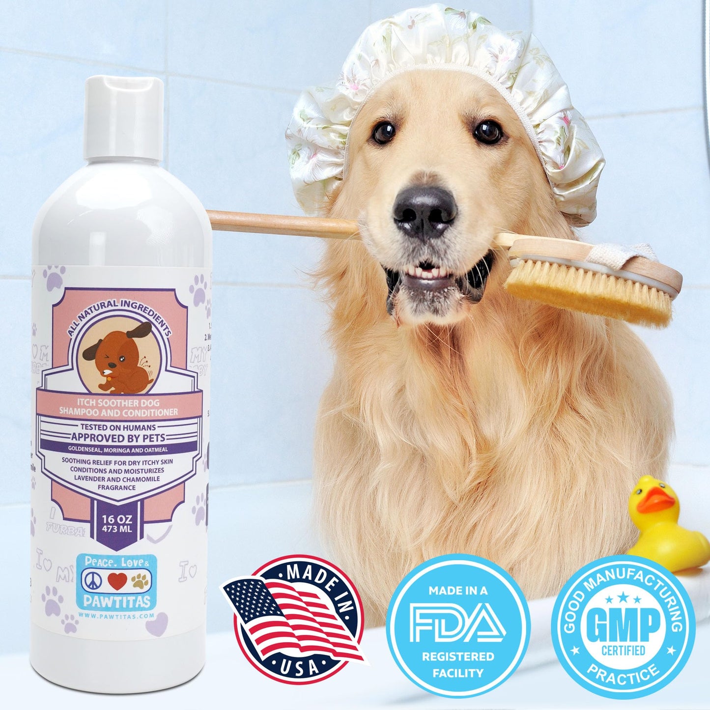 Pawtitas Dog Shampoo and Conditioner All Natural and Hypoallergenic Shampoo for Puppy Made with Certified Organic Natural Herbs Dog Conditioner 16 Oz Dog Shampoo Lavender Chamomile & Goldenseal