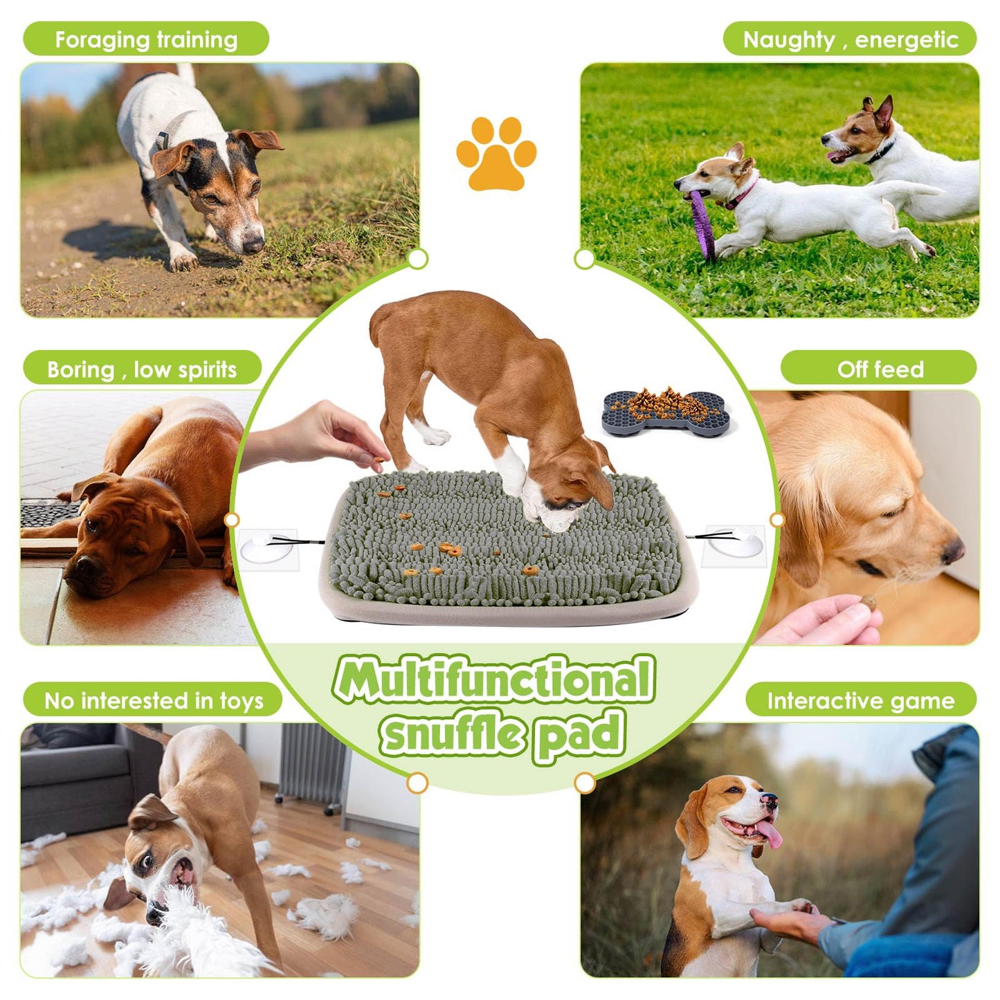 MASHOOPS Snuffle Mat for Dogs 21x16Inc and Small Silicone Lick Mat for Dog,Dog Sniffiing Interactive Foraging Puzzle Toy, Stress Relief & Training for Small/Medium/Large Dogs(Gray)