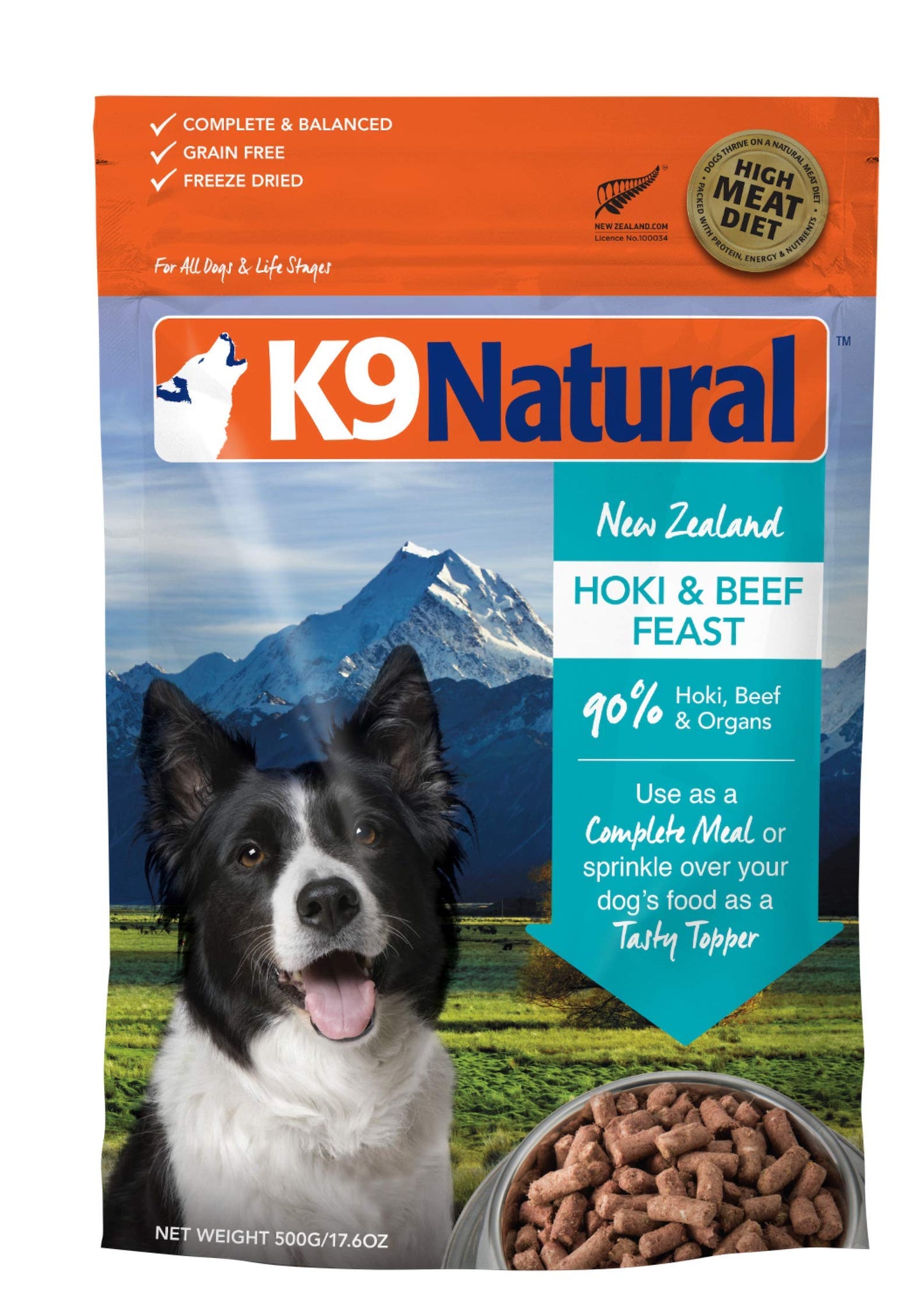 K9 Natural - Grain Free Freeze Dried Dog Food - Hoki & Beef, 17.6oz