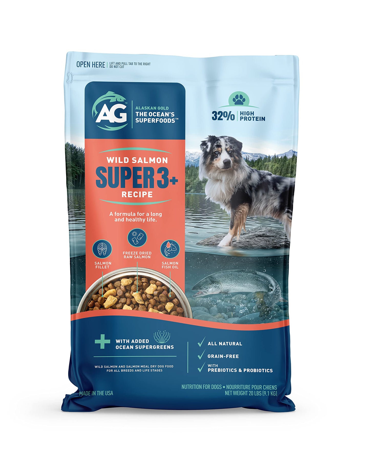 Alaskan Gold SUPER3+ (Salmon Freeze Dried Raw Salmon Fish Oil) Dry Dog Food | Puppy & Adult | Small & Large Breed | High-Protein | Grain-Free | All-Natural Nutrition | 20-lbs
