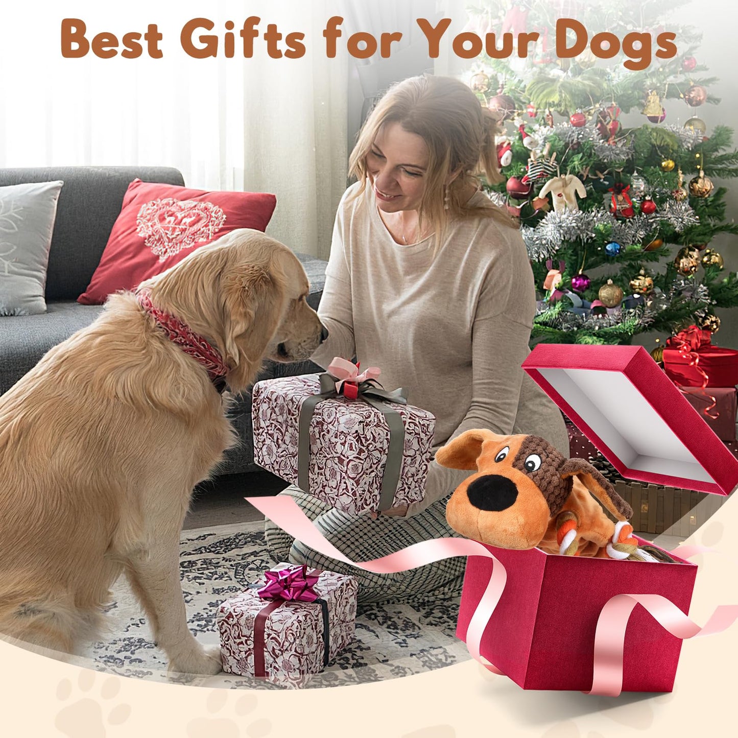 Letsmeet Squeaky Dog Toys, Tug of War Dog Toy for Large Dogs, Plush Puppy Toys with Pull Rope, Interactive Dog Toys for Small, Middle, and Big Dogs