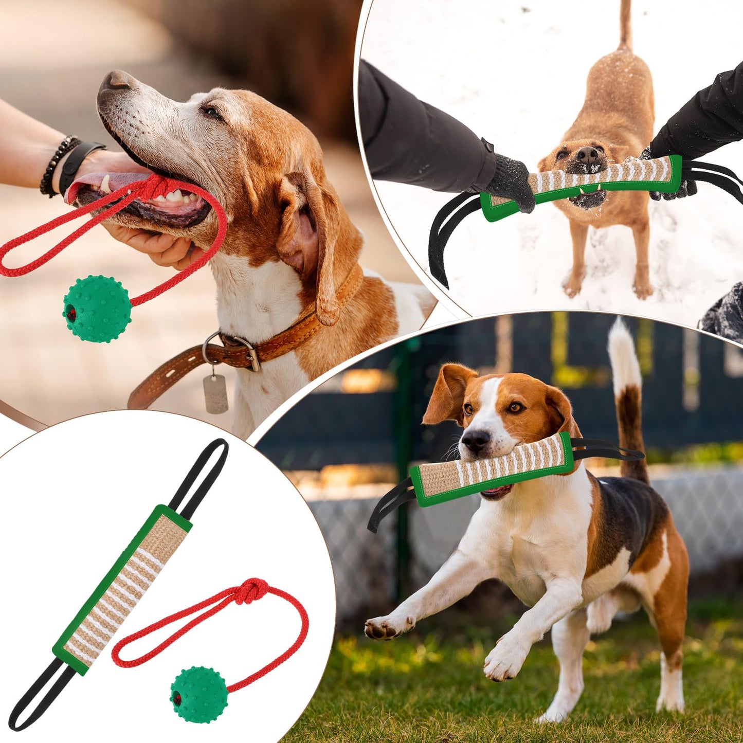 Leyndo 4 Pcs Dog Training Set Include Dog Sleeve Pillow Tug Toy Training Stick and Rubber Ball Professional Equipment for Biting Interactive Fetch K9 Puppy(Green)
