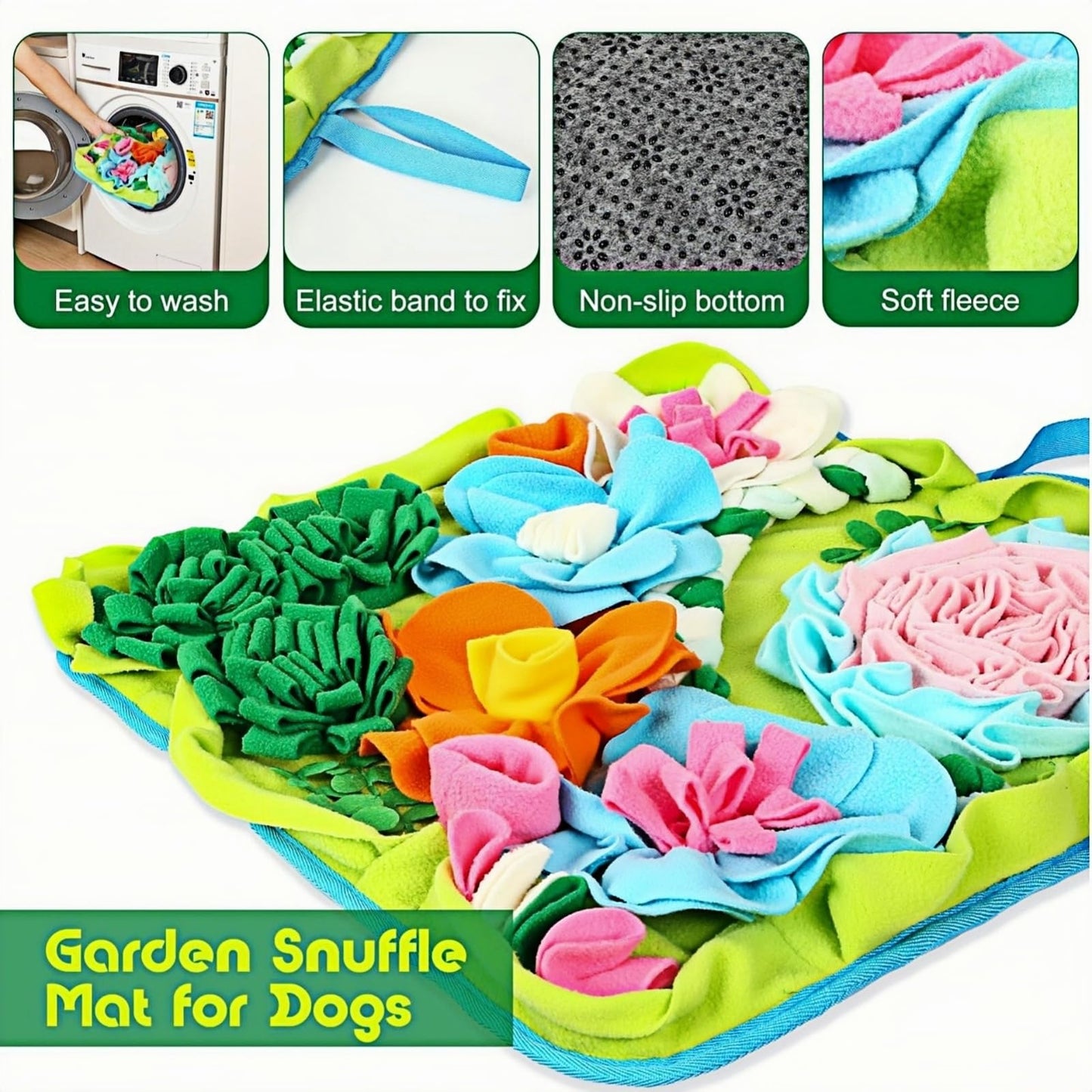 Qxsnuvvlg Snuffle Mat for Dogs, Slow Feeding Game Interactive Puzzle Dog Food Mat,Encourage Natural Foraging Skill-Dog Snuffle Mat 19.7''x19.7''Easy to Clean, Durable