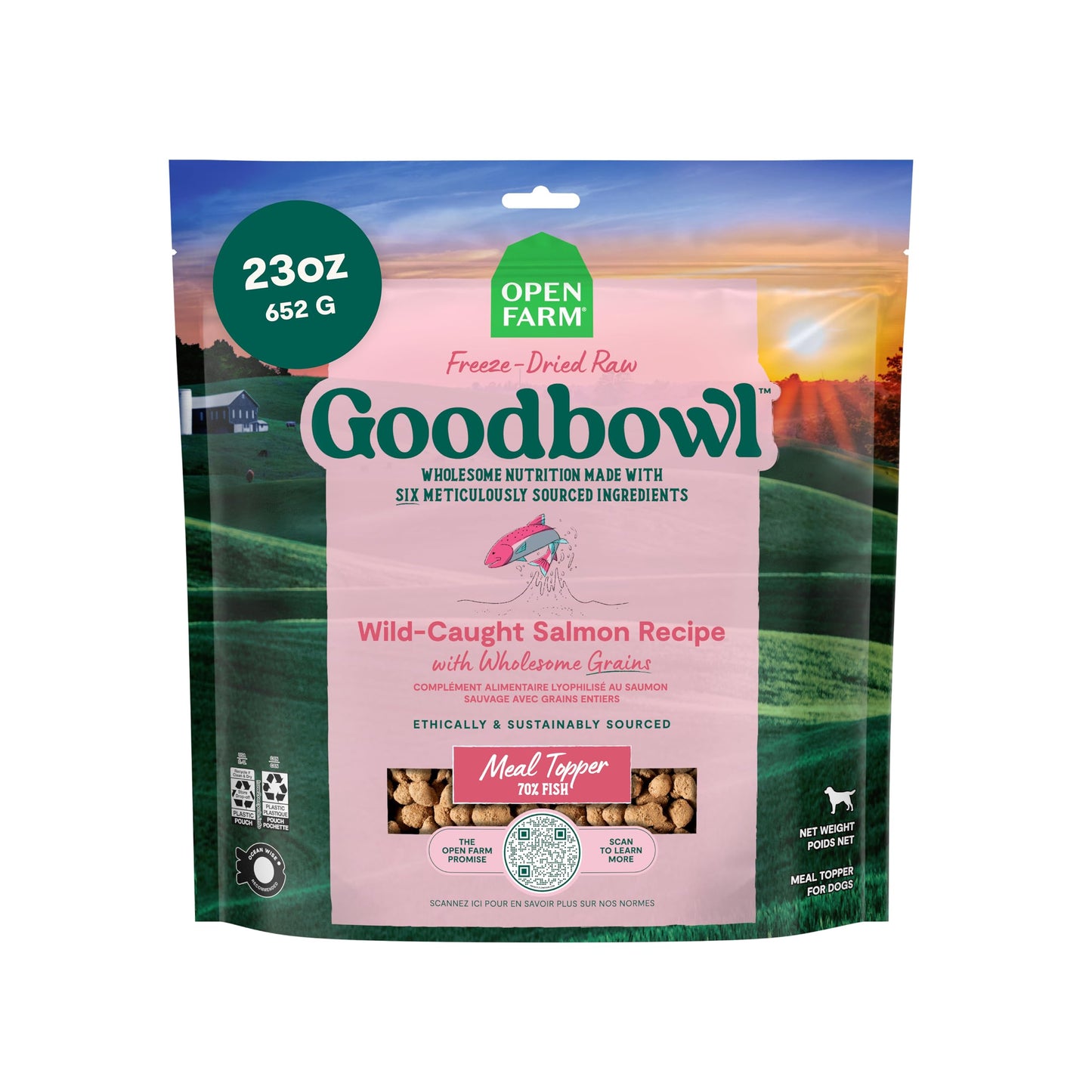Open Farm Goodbowl Dog Food Topper, Freeze Dried Raw, Wild Caugh Salmon & Wholesome Non-GMO Grains Recipe, 23oz Bag