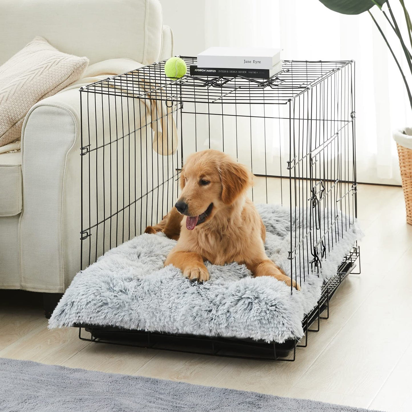 BFPETHOME Dog Beds for Large Dogs, Plush Dog Crate Bed Fluffy Cozy Kennel Pad for Sleeping &Ease Anxiety, Washable Pet Mats with Anti-Slip Bottom for Large Dogs, Grey