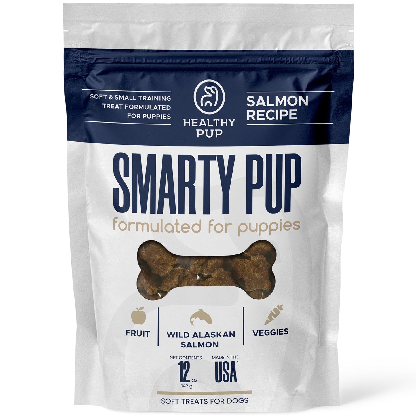 Smarty Pup Salmon Jerky - 12 oz of Fruit, Veggies, and Fish Dog Treats – Puppy Jerky Made with Apples, Carrots, Sweet Potato, Wild Alaskan Salmon, Blueberries, Cranberries, and More