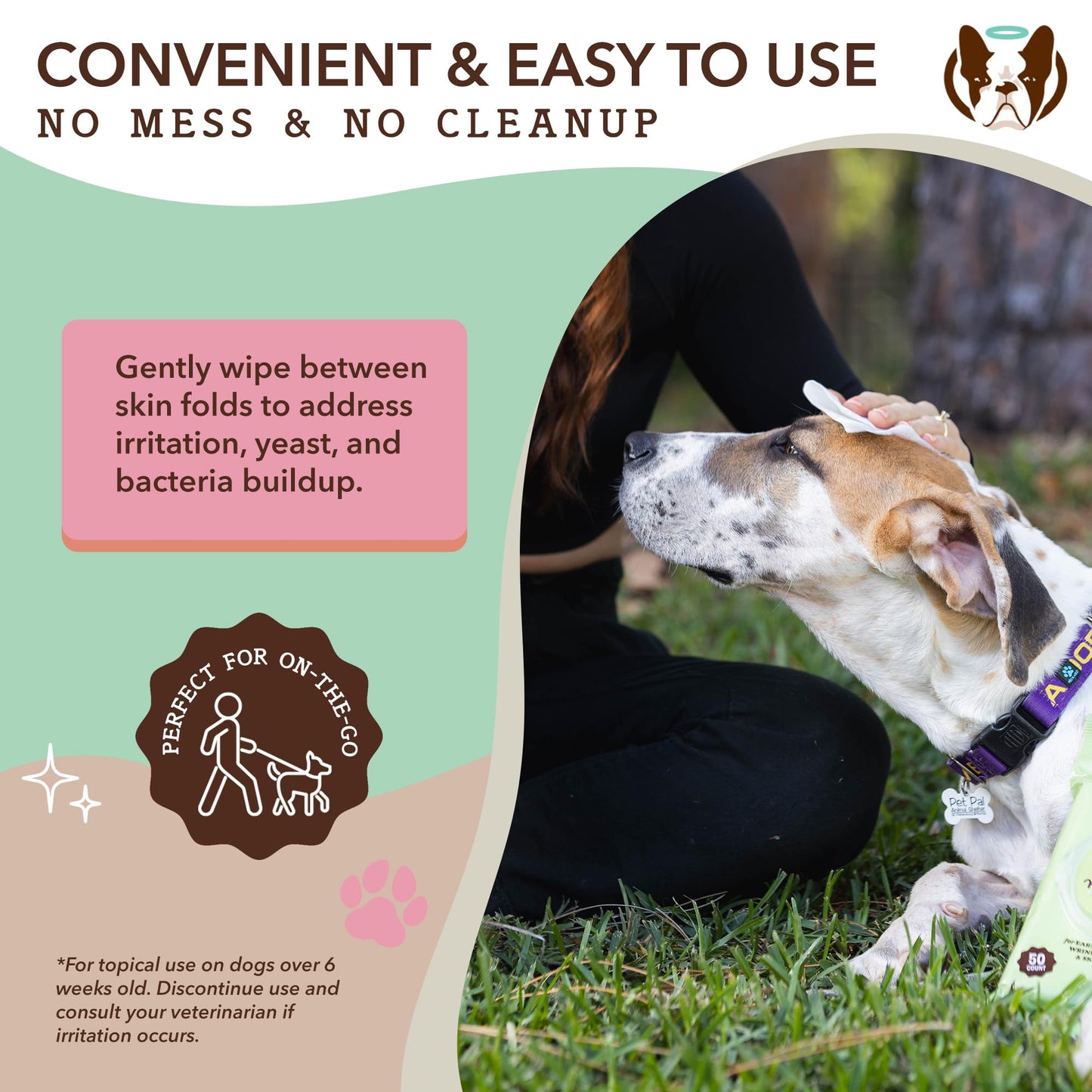 Natural Dog Company XL Grooming Wipes for Dogs – Hypoallergenic, Biodegradable, Fragrance Free – Aloe Vera & Witch Hazel – Large 7×8 in Wipes for Paws, Face, Ears & Butt – 200 Count Sensitive Skin