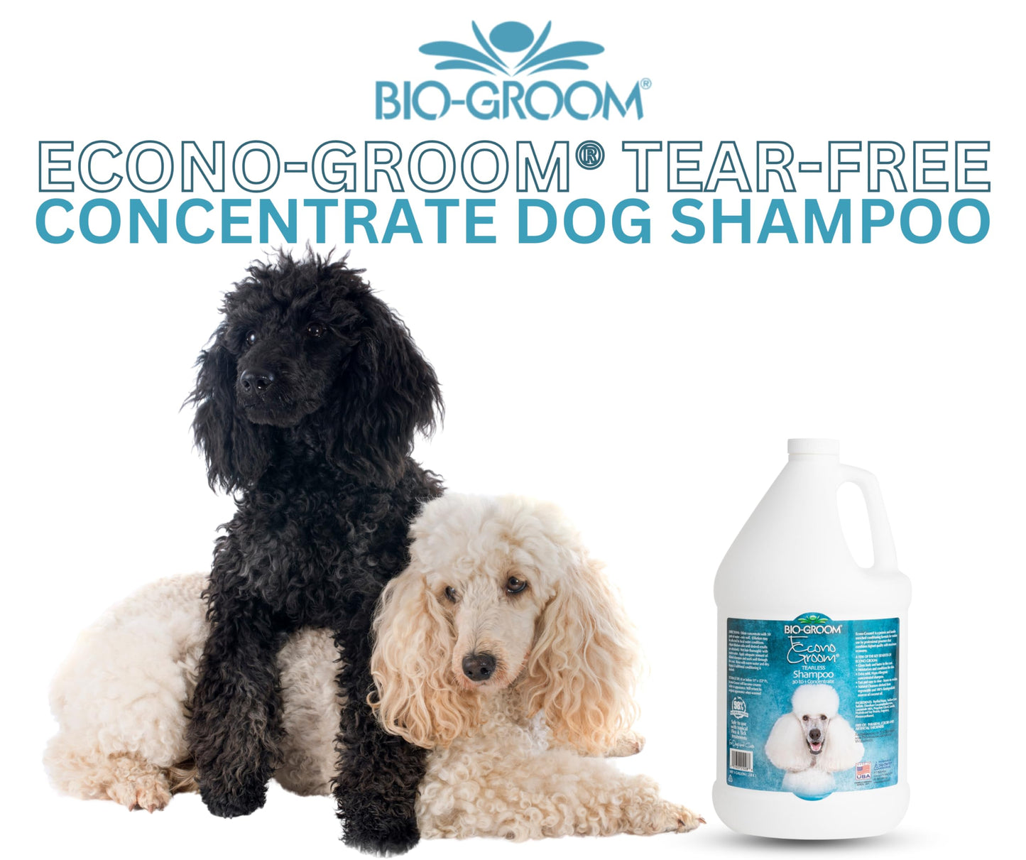 Bio-Groom Econo-Groom Tearless Dog Shampoo Concentrate - Cat & Dog Bathing Supplies, Puppy Shampoo for Gentle Skin, Cruelty-Free, Made in USA, Hypoallergenic, Tear-Free Dog Products - 1 Gallon
