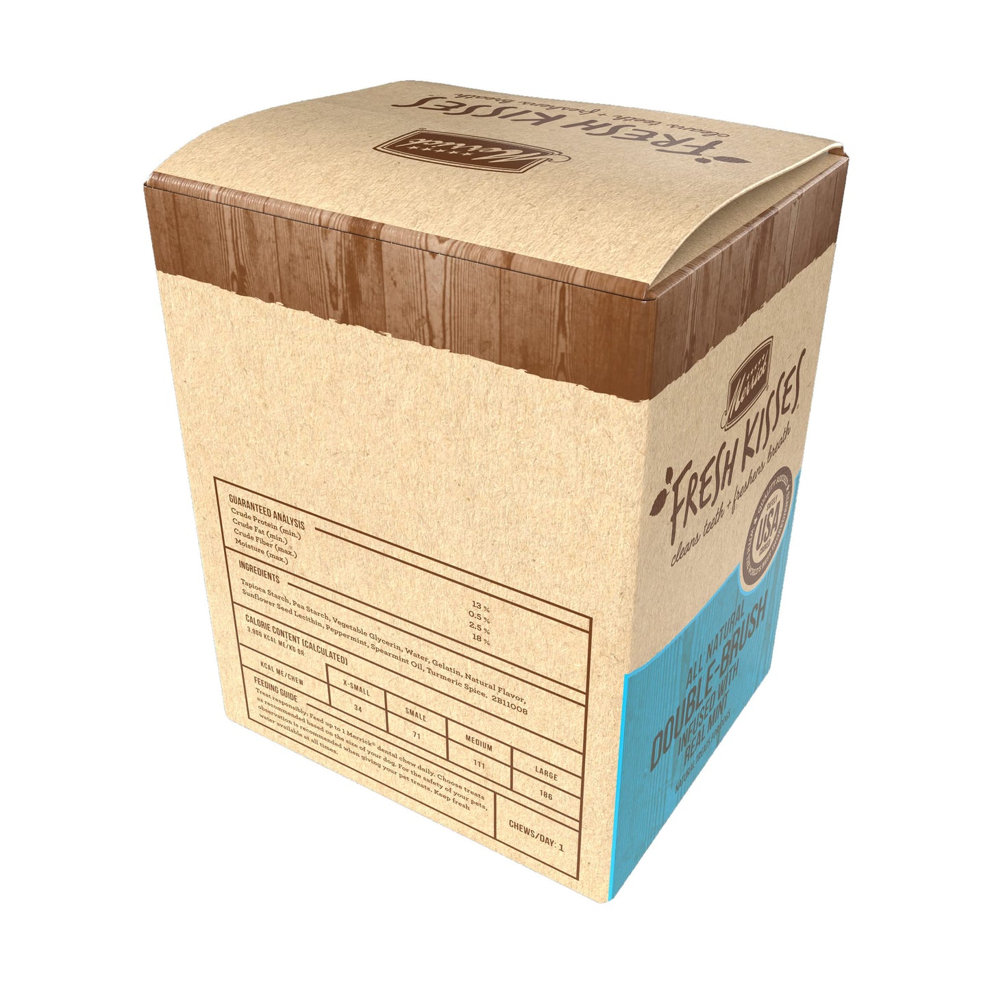 Merrick Fresh Kisses Natural Dental Chews, Toothbrush Treat Shape Infused with Real Mint, Small Dogs 15-25 Lbs - 48 ct. Box