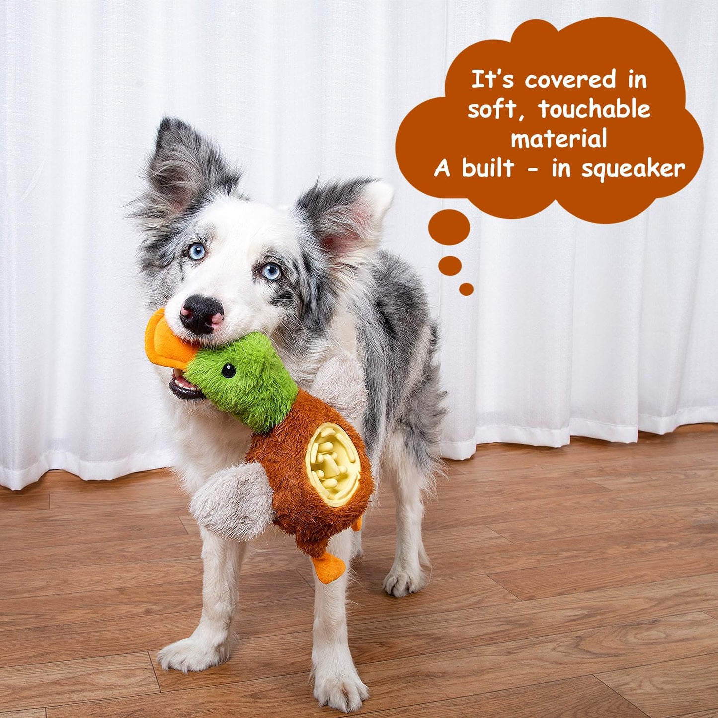 Hollypet Squeaky Plush Stuffed Dog Puzzle Toy with Slow Feeder Bowl, Interactive Chew Toy for Small and Medium Dogs, Wild Duck