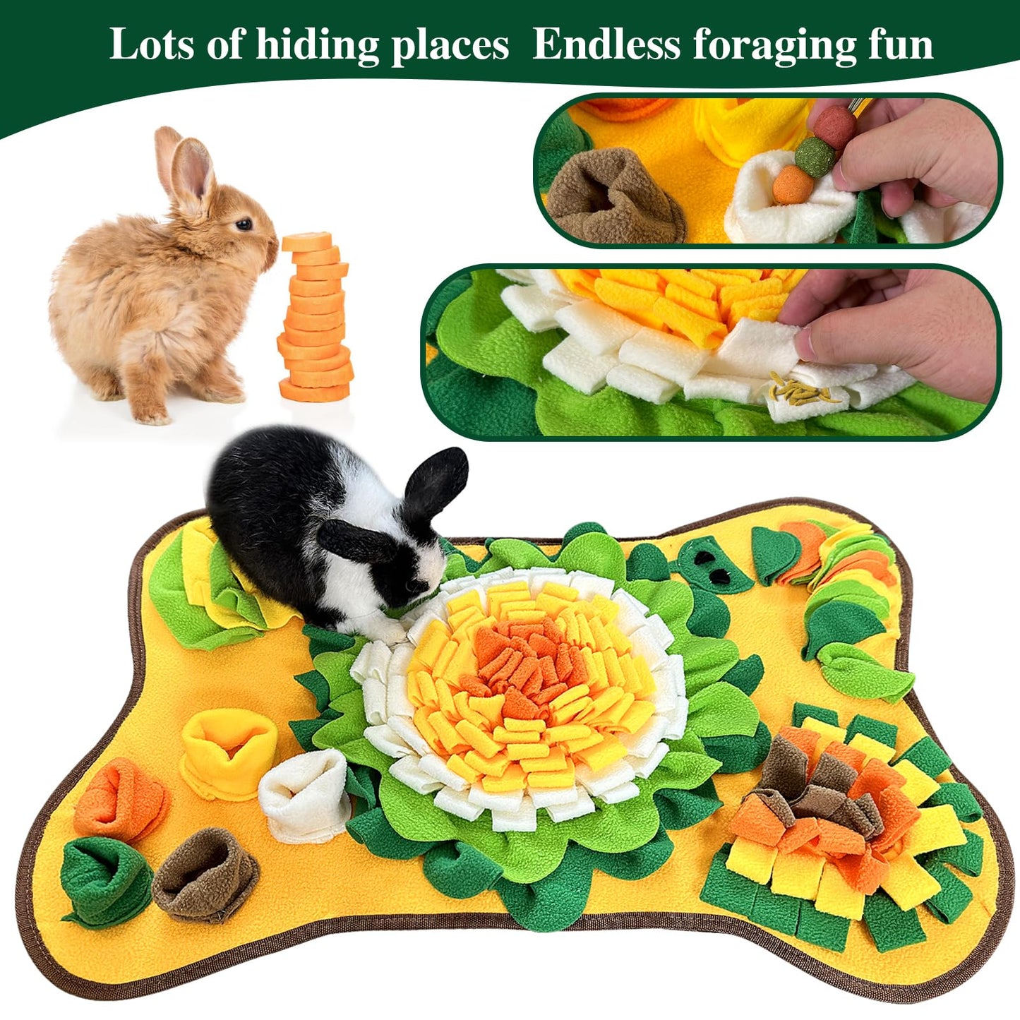 Rabbit Foraging Mat Snuffle Mat, Interactive Bunny Toys Feed Game for Boredom, Small Pet Puzzle Toy, Yuoaes 17.3" x 25.5" Polar Fleece Nosework Feeding Mat for Rabbits, Guinea Pigs, Ferrets