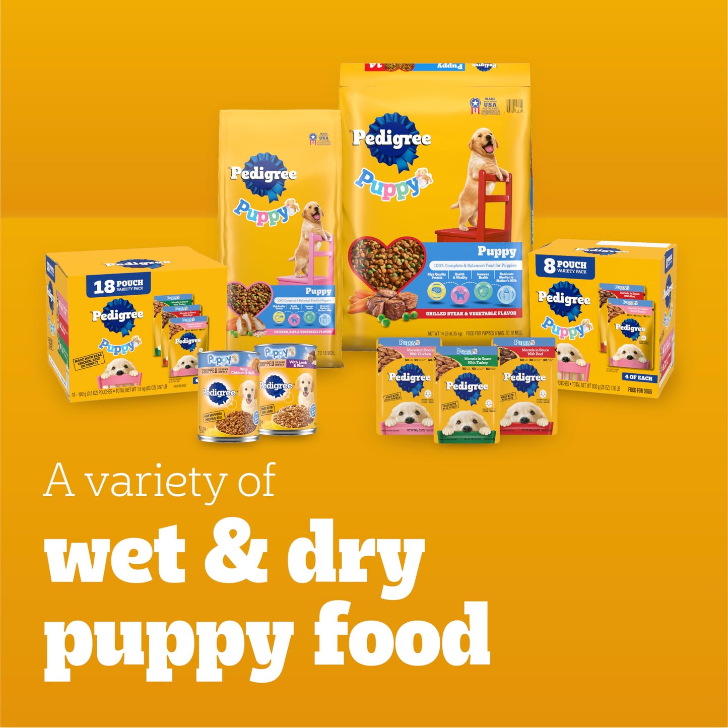 Pedigree Puppy Soft Wet Dog Food Variety Pack, 3.5 oz Pouches, 18 Count (Pack of 2)