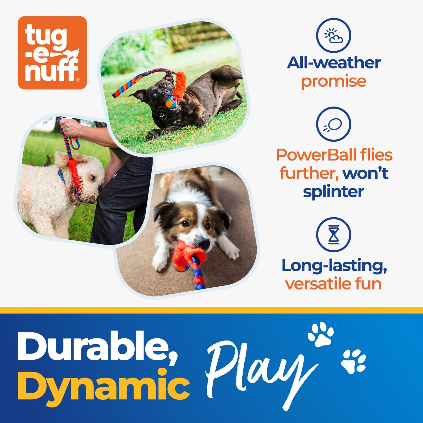 Tug-E-Nuff - Fauxtastic PowerBall Bungee | Durable Bungee Tug Toy for Dogs | Ideal for Interactive Dog Training and Dogs of All Ages | Made of Durable Faux Fur | 63cm (25 inches) in Length