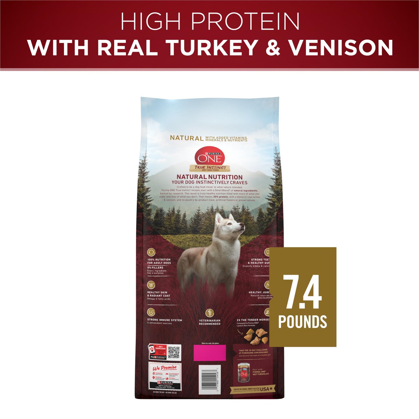Purina ONE True Instinct With A Blend Of Real Turkey and Venison Dry Dog Food - 7.4 lb. Bag