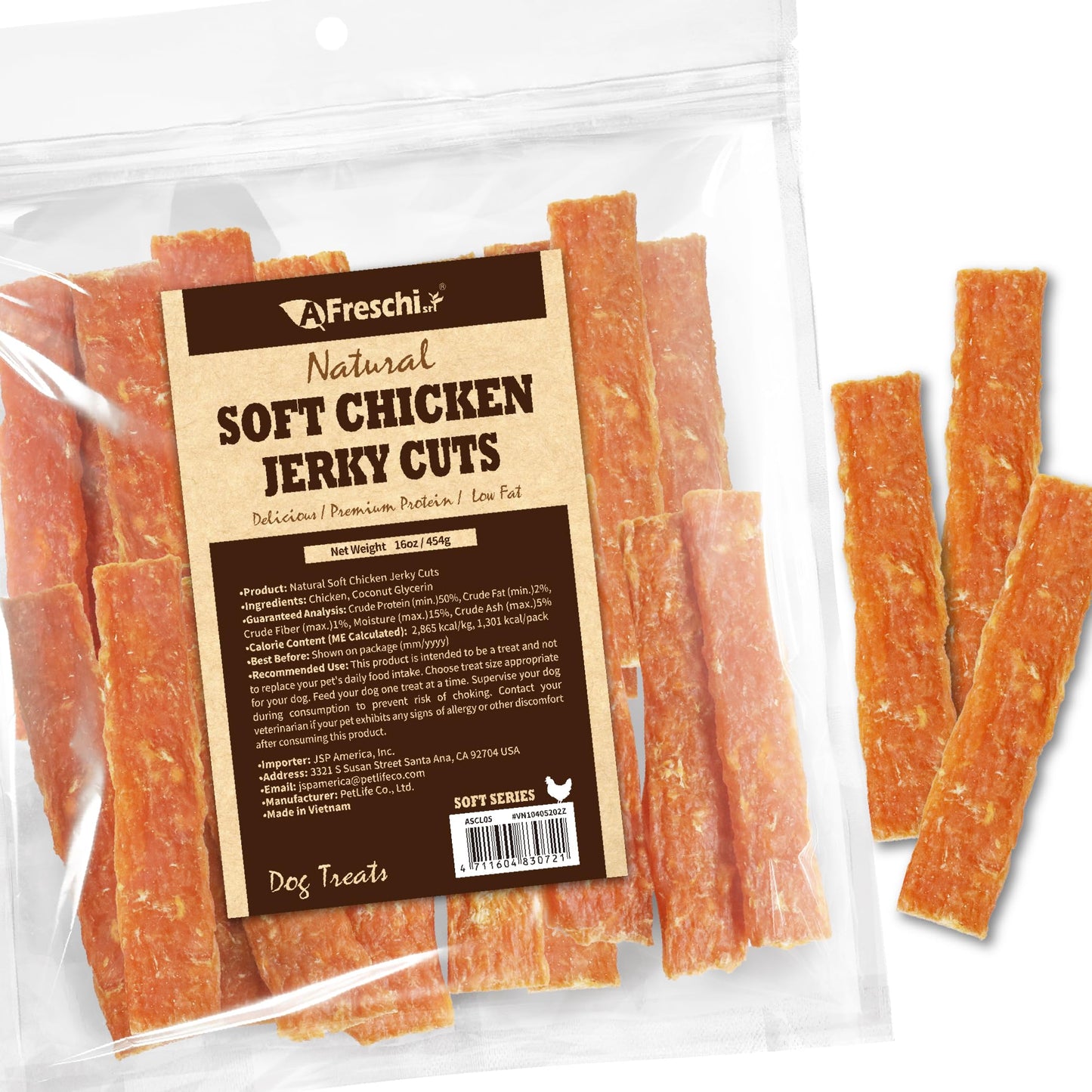 AFreschi Natural Soft Chicken Jerky Cuts 16 oz, Dog Treats, All Natural, Grain-Free, High-Protein, Healthy & Easily Digestible, Soft Texture