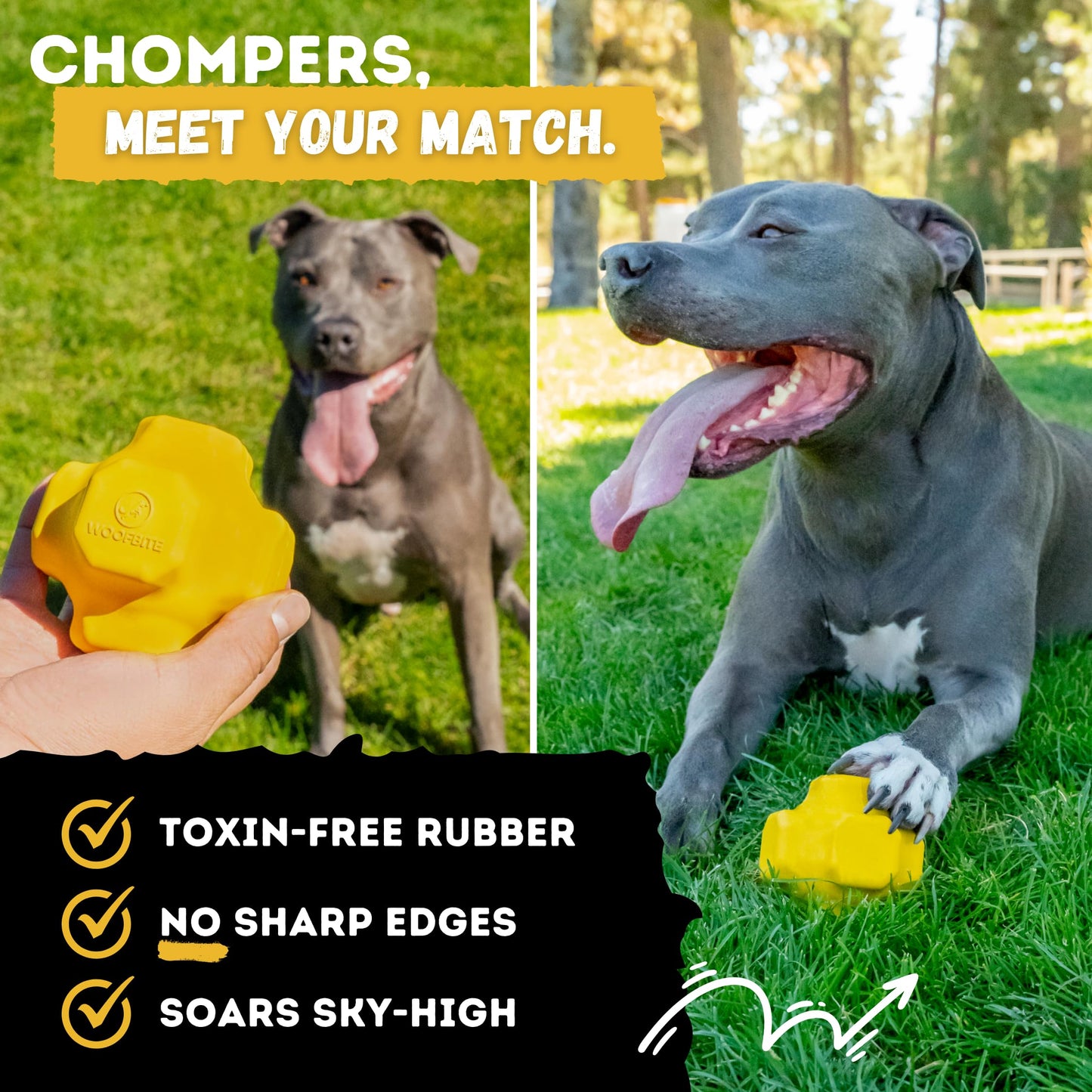 WoofBite Indestructible Jumping Jack Chew Toy - Lifetime Replacement - Durable Dog Toy for Aggressive Chewers - Safe, Non-Toxic Natural Rubber - Interactive, Chew & Fetch - Tough, Heavy Duty - 4.5”