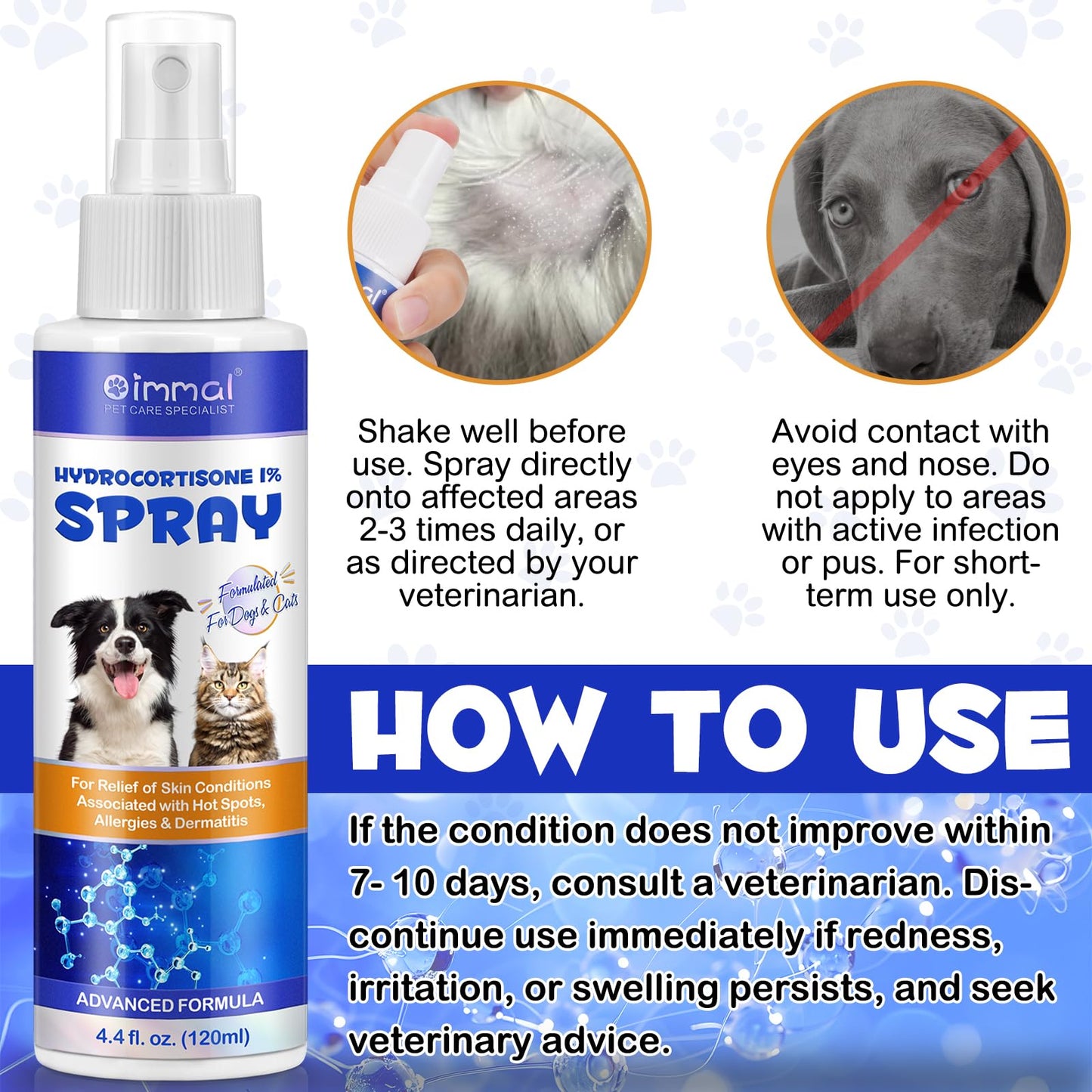 Hydrocortisone Spray for Dogs and Cats, Hot Spot Treatment & Itch Relief Spray for Dogs, Dog Hydrocortisone Sprays Soothes Irritated Dry Itchy Skin, Allergies & Dermatitis - Gentle and Safe, 120ml