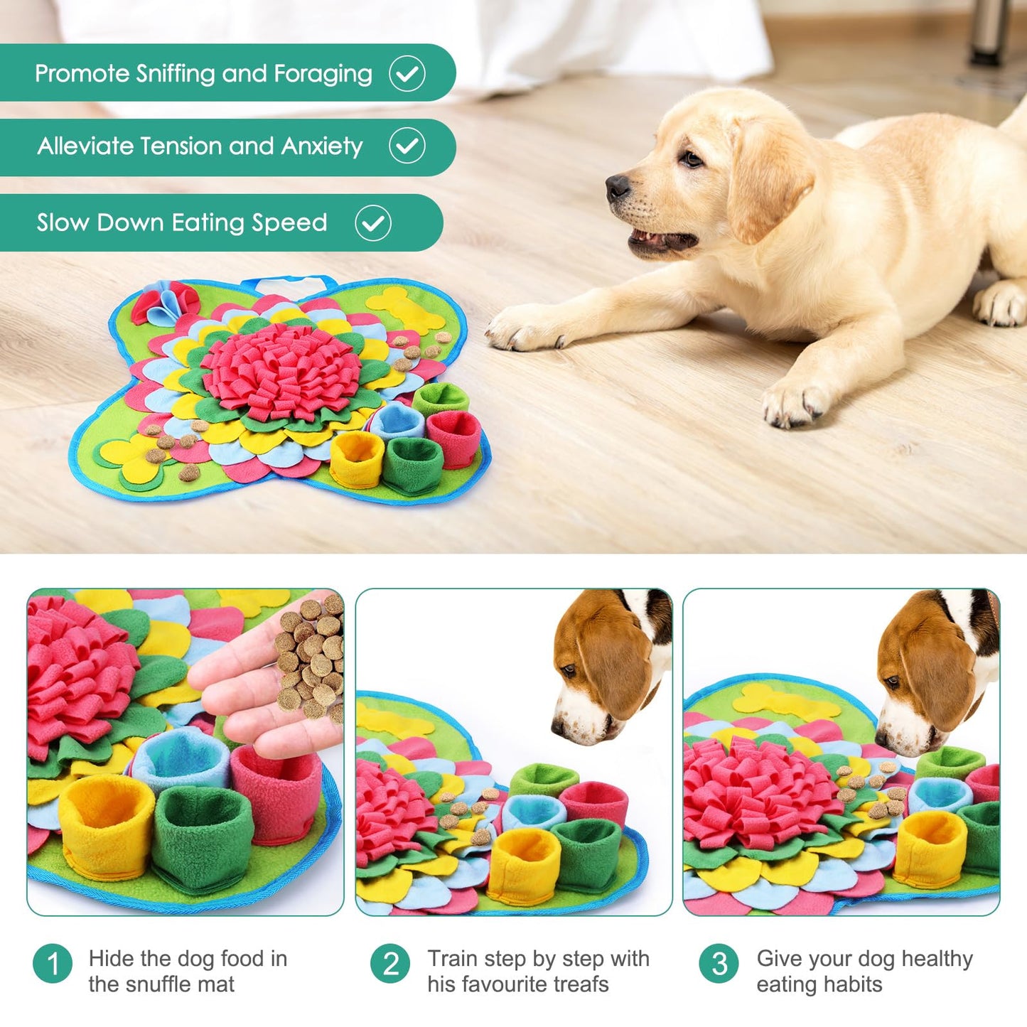 ORIA Snuffle Mat for Dogs, 20x20'' Interactive Dog Sniff Mat for Boredom, Slow Eating Keep Busy, Encourages Natural Foraging Skills, Pet Foraging Mat for Dogs Cats Rabbits