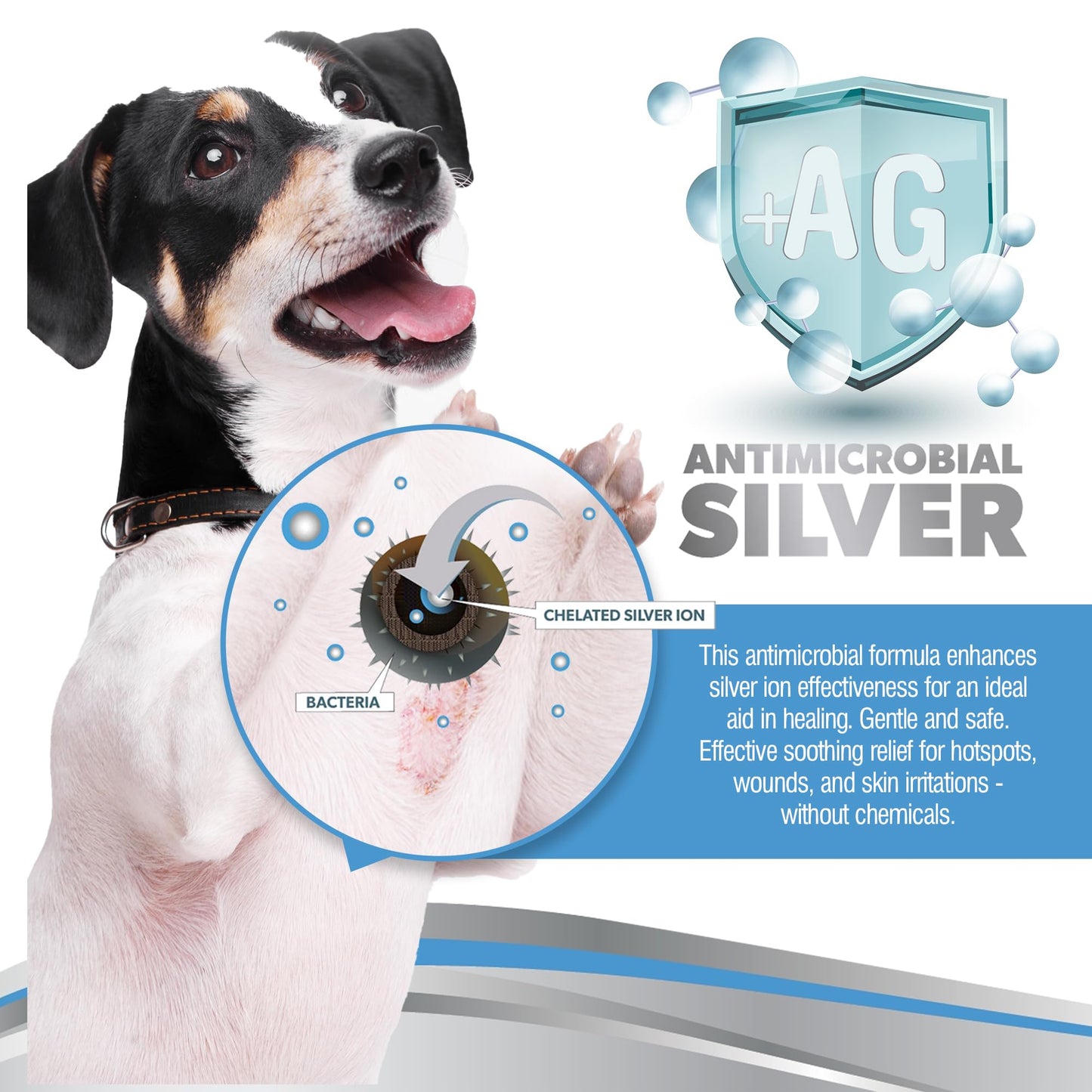 PetSilver Wound & Skin Spray - Dog Wound Spray, Hot Spot, Allergy Relief for Dogs, Itch Spray for Cats - Natural Skin Soother - Chelated Silver, Superior to Colloidal Silver - Made in USA - 4 fl oz