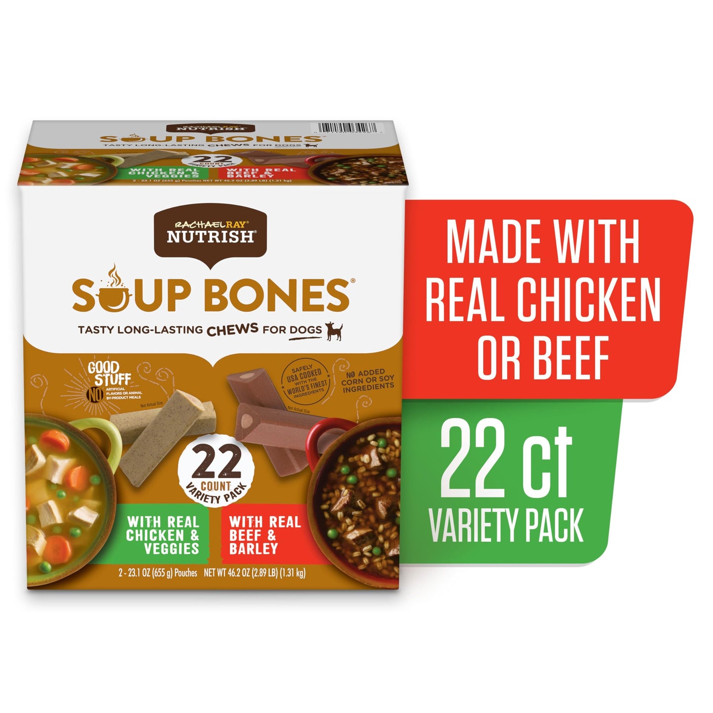 Rachael Ray Nutrish Soup Bones Long Lasting Dog Chews Variety Pack, 22 Count (Pack of 1)