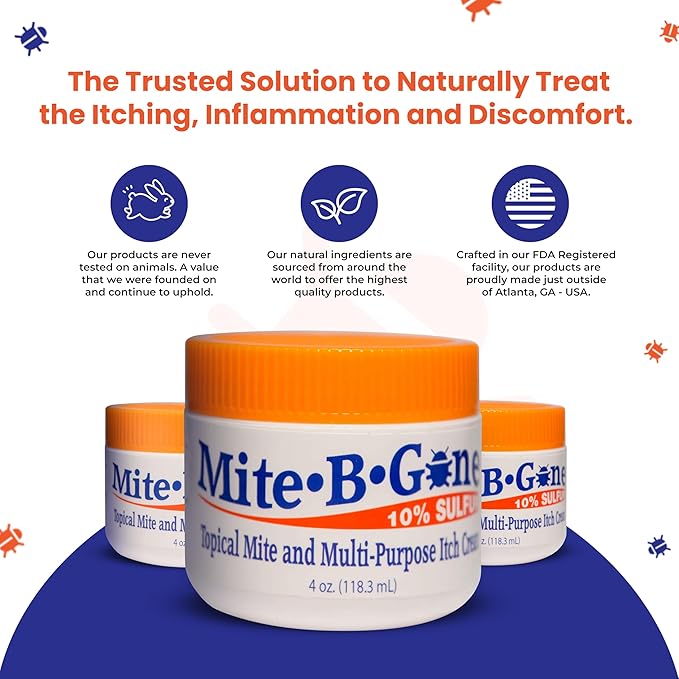 Mite Cream & Bite Relief - 10% Natural Blend Sulfur Cream for Multi-Purpose Bites, Redness, Itching, & Irritation | Safe for Kids and Adults | Fast & Effective for All Skin Types| 4 oz