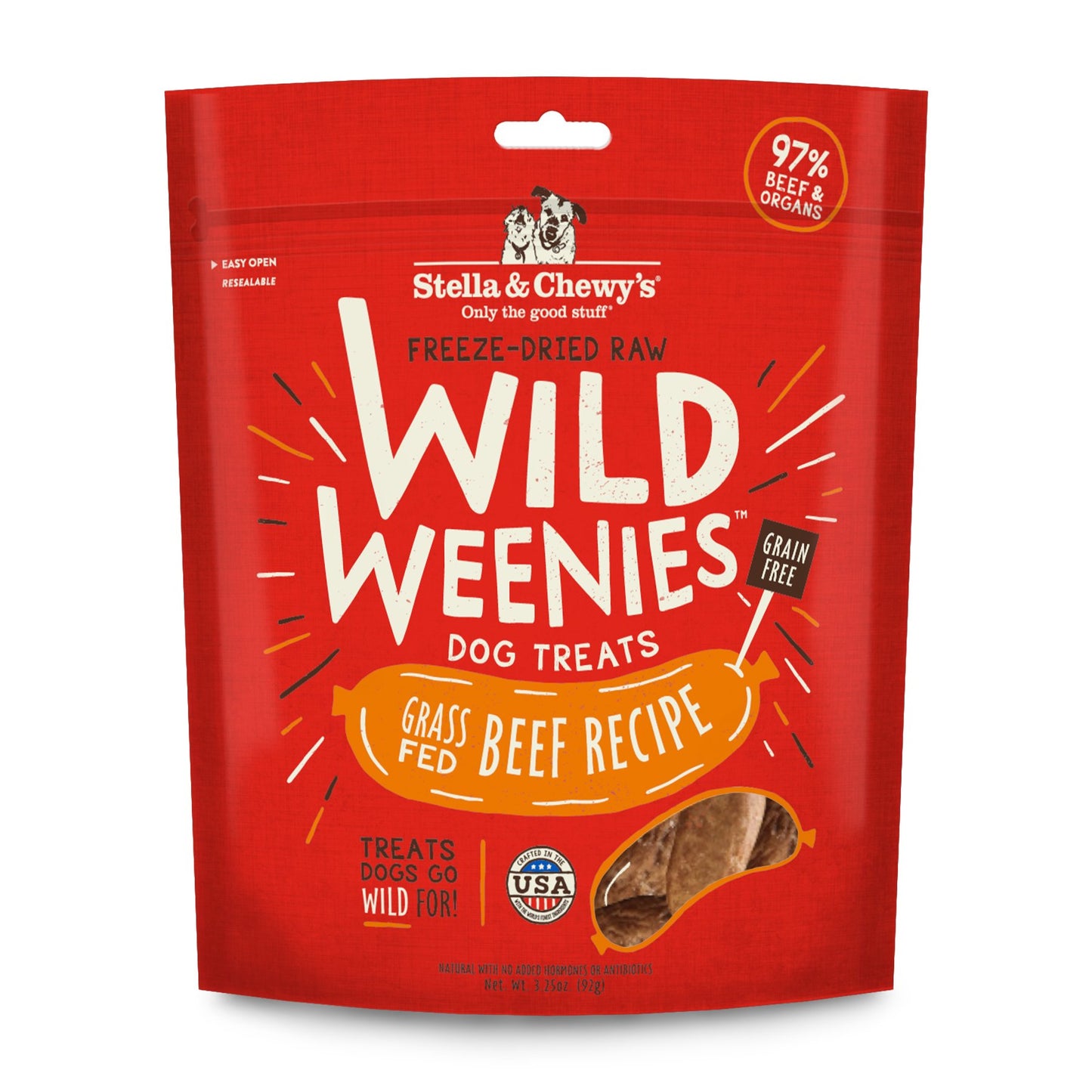 Stella & Chewy's Freeze-Dried Raw Wild Weenies Dog Treats - High-Protein Training Treats for Dogs & Puppies - All-Natural Grass-Fed Beef Recipe with 97% Meat & Organs - USA Made - 3.25 oz Bag