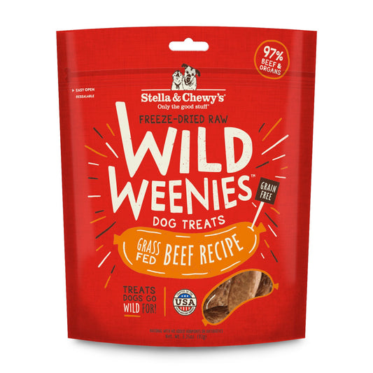 Stella & Chewy's Freeze-Dried Raw Wild Weenies Dog Treats - High-Protein Training Treats for Dogs & Puppies - All-Natural Grass-Fed Beef Recipe with 97% Meat & Organs - USA Made - 3.25 oz Bag