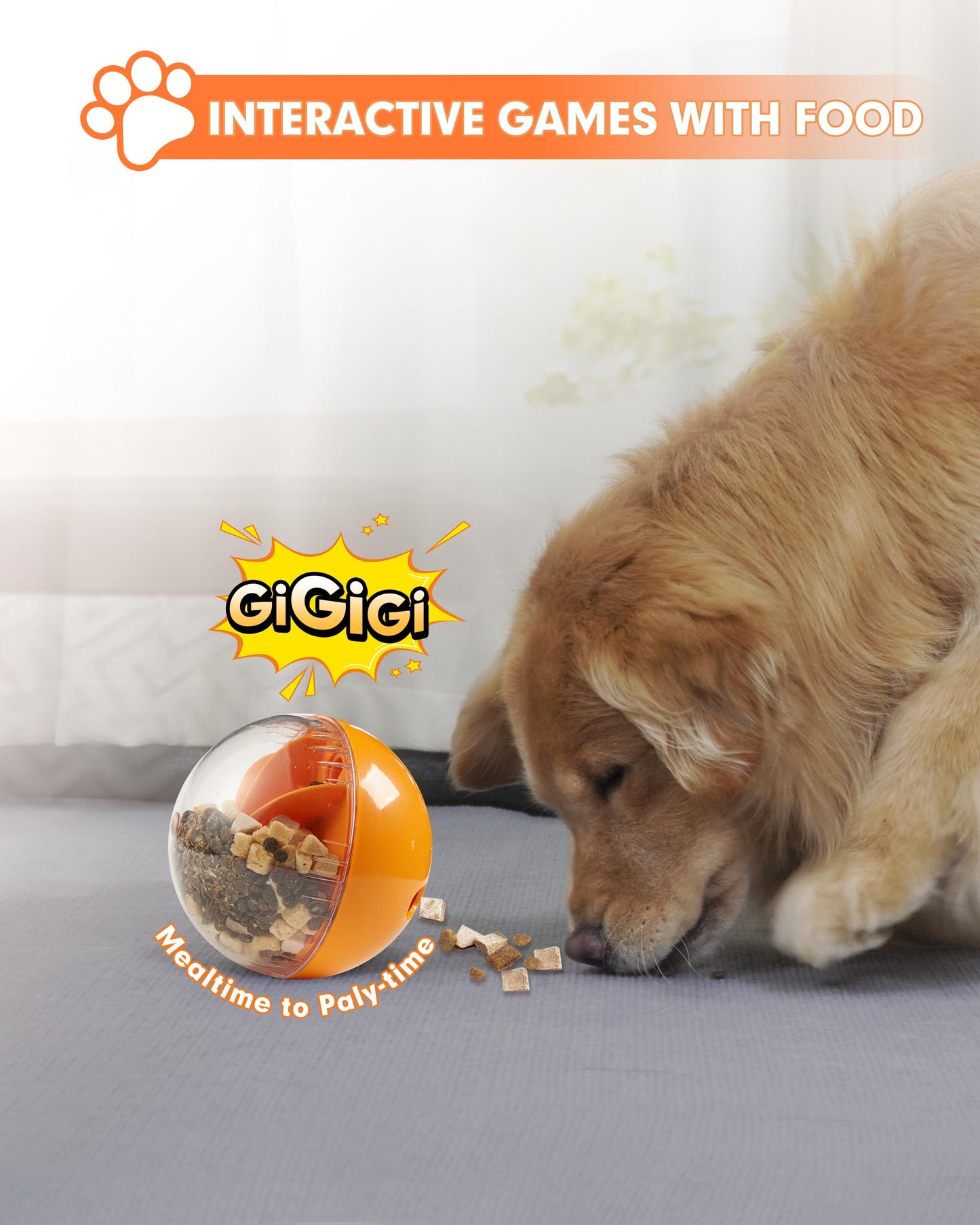 DollSheriffgoo Enrichment Interactive Dog Treat Toy - Level 1 Mental Stimulation for Dogs，Mentally Stimulating Dog Toys for Boredom Busy (Beginner-Orange 5.6" Squeaky Ball)