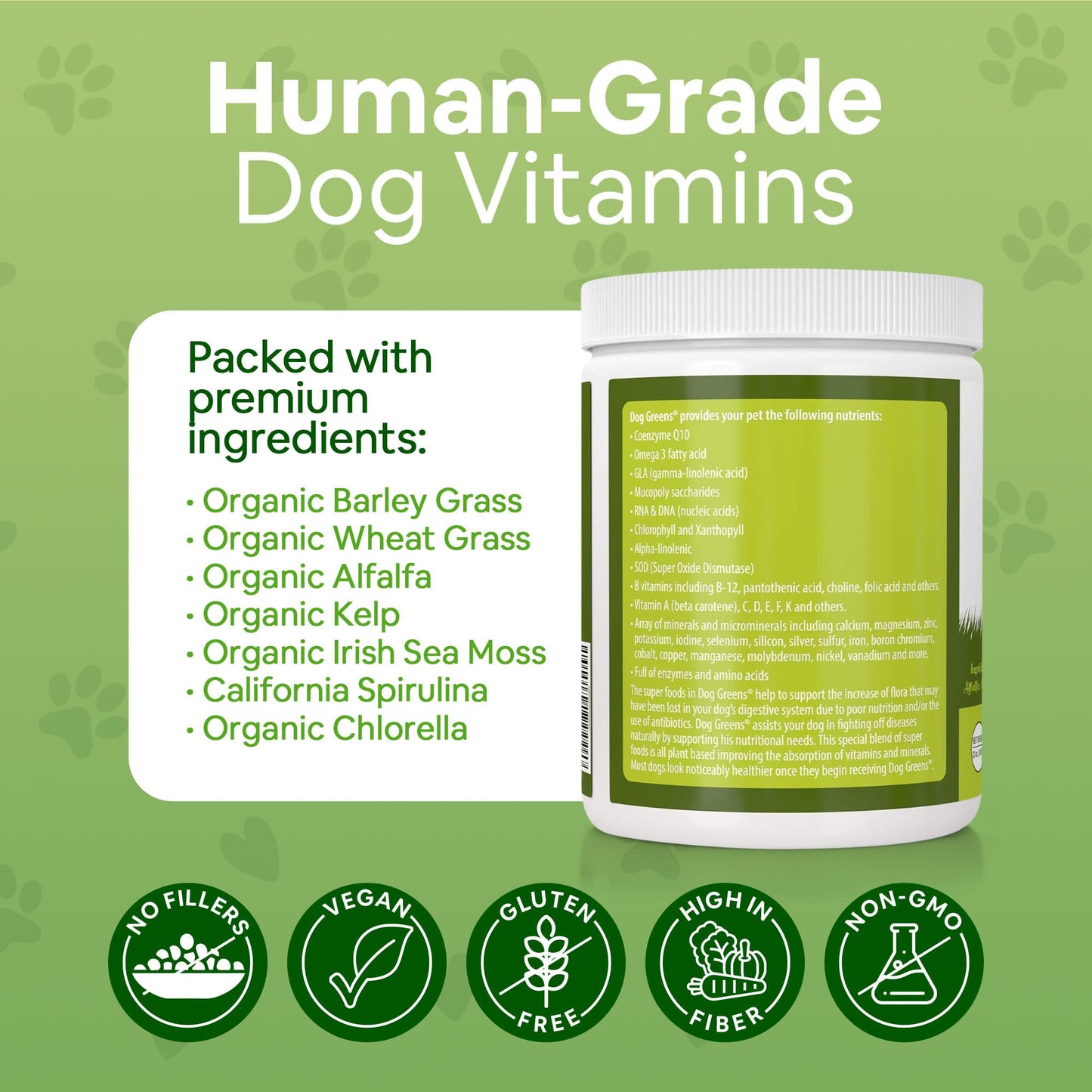 Dog Greens Superfood Multivitamin Powder - Dog Vitamins and Supplements, Organic Kelp, Spirulina, Sea Moss for Homemade Food, Kibble and Raw Meals, Energy, Immune, Joint & Skin Support for All Ages