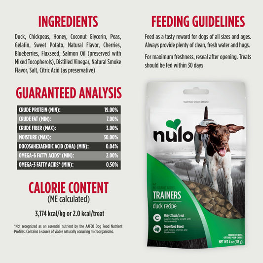 Nulo Trainers Variety Flavors Grain-Free Low-Calorie Healthy Dog & Puppy Training Treats, 4 Ounce Pouch, Pack of 3