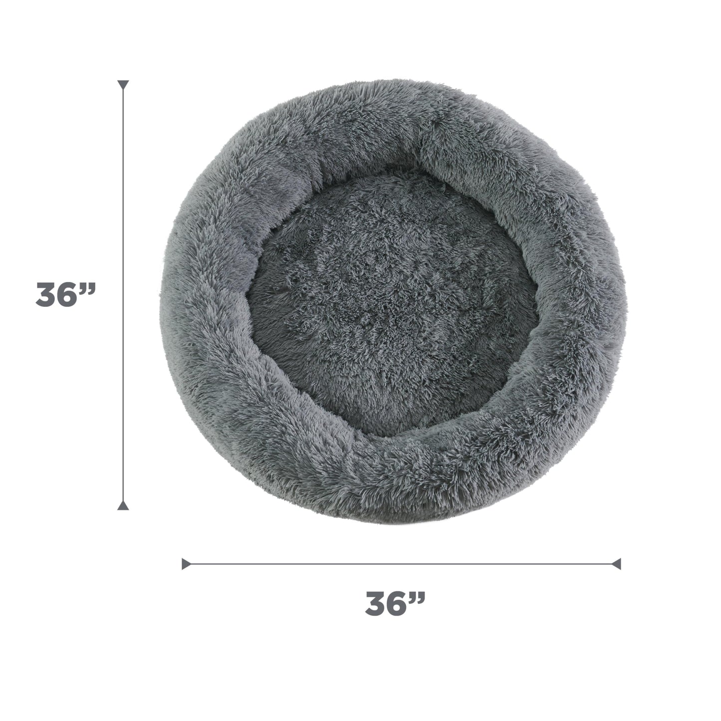 Best Friends by Sheri Original Calming Donut Dog and Cat Bed, Shag Faux Fur, Gray, (36in x 36in) - Anxiety Relief for Pets Up to 100 lbs