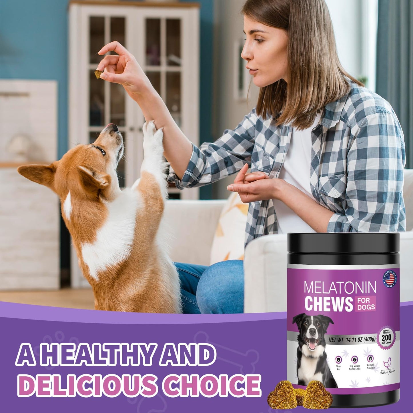 Calming Melatonin for Dogs Pet Chews Calming Treats for Sleep Aid Sleeping Pills Puppy Melatonin Bites Support Stress Anxiety Relief Separation for Small and Large Dogs 200ct (Chicken Flavor)