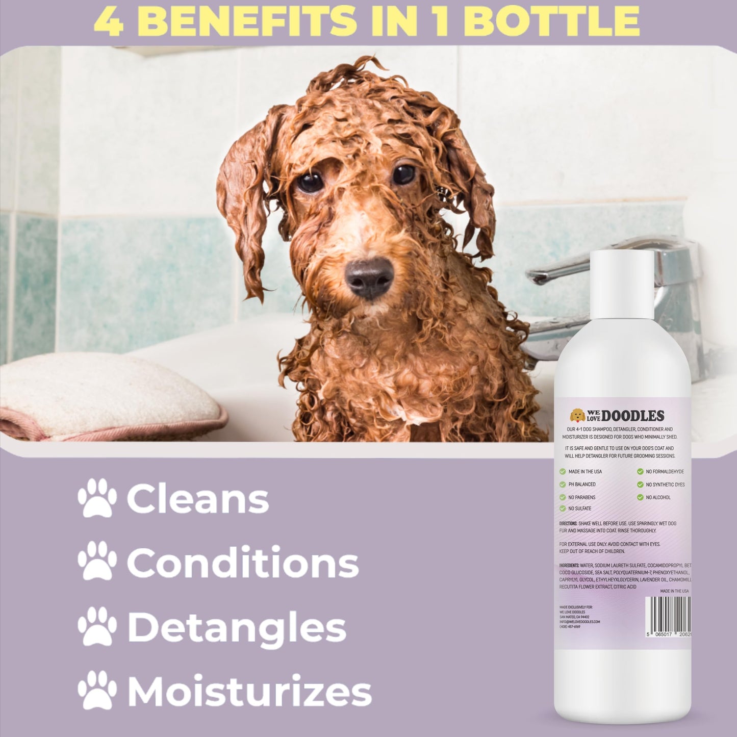 We Love Doodles Bundle Non-Organic Dog Shampoo & Organic Dog Shampoo (Lavender & Chamomile) - 4-in-1 Shampoo Conditioner & Detangler, Best Shampoo for Matted Pet Hair, Made in The USA