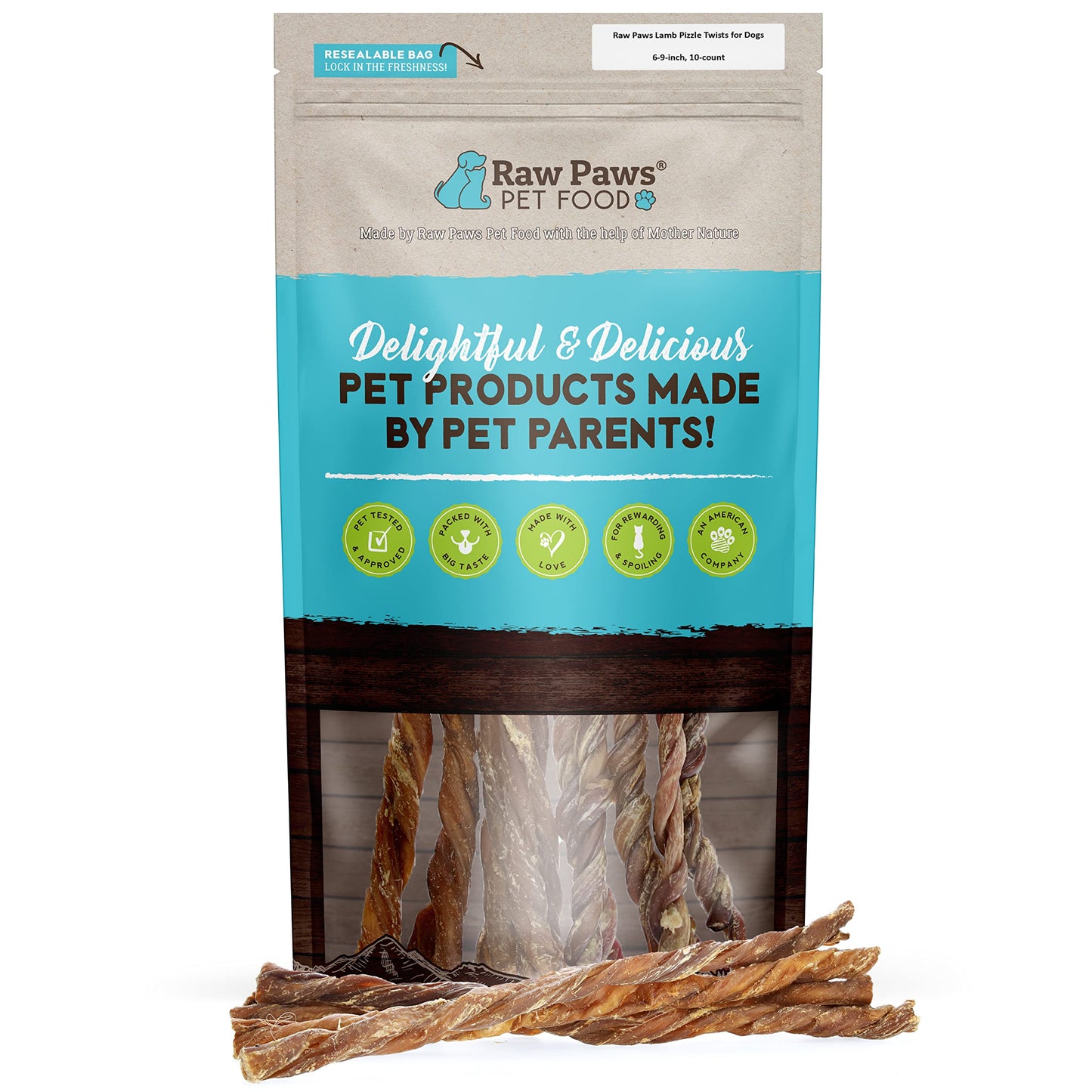 Raw Paws Lamb Pizzle Twists for Dogs, 5-9-Inch (10 Count) - USA Packed Natural Lamb Pizzle Sticks - Free-Range, Digestible Alternative Bully Sticks - Grain-Free Twist Dog Chew - Single Ingredient