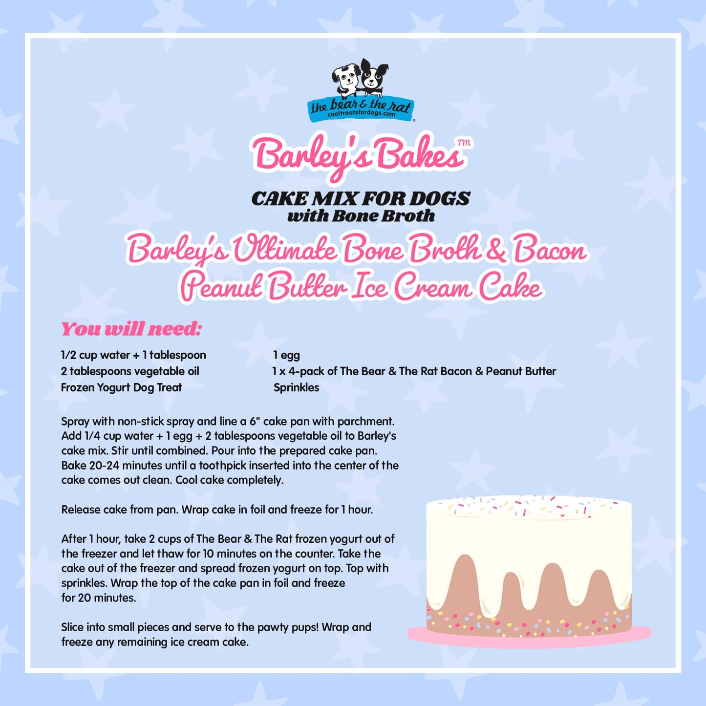 Barley's Bakes – Dog Cake Mix – Made in USA - Easy DIY Pet Cakes, Gluten-Free, No Artificial Colors, Flavors or Preservatives Healthy Dog Treats for Pet Birthdays and Celebrations (Bone Broth)