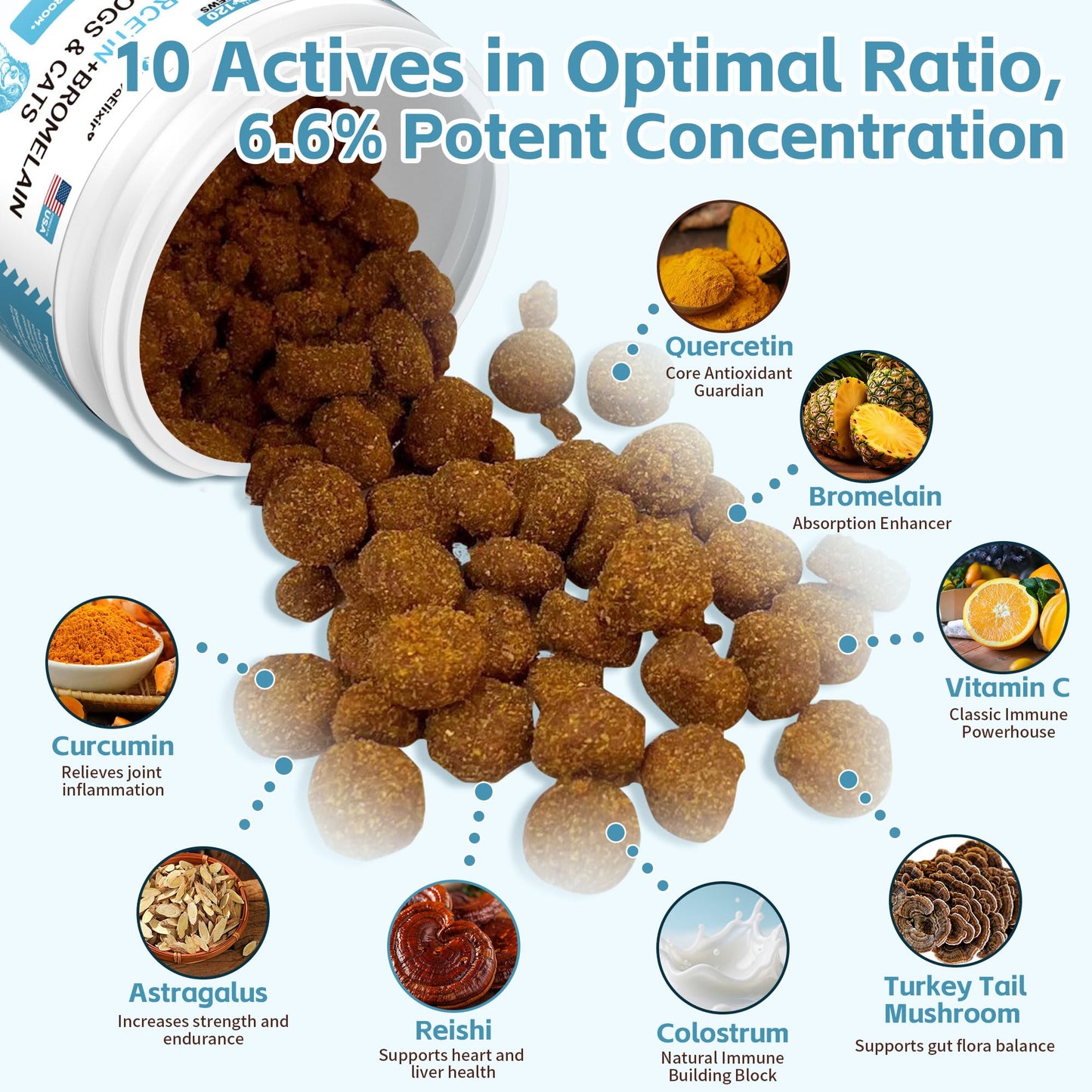 Dog Allergy & Itch Relief Chews – Quercetin, Bromelain, Colostrum & Mushroom Extracts – Skin & Ear Soothing Support for Yeast Infection, Hot Spots & Seasonal Allergies - 120 Treats