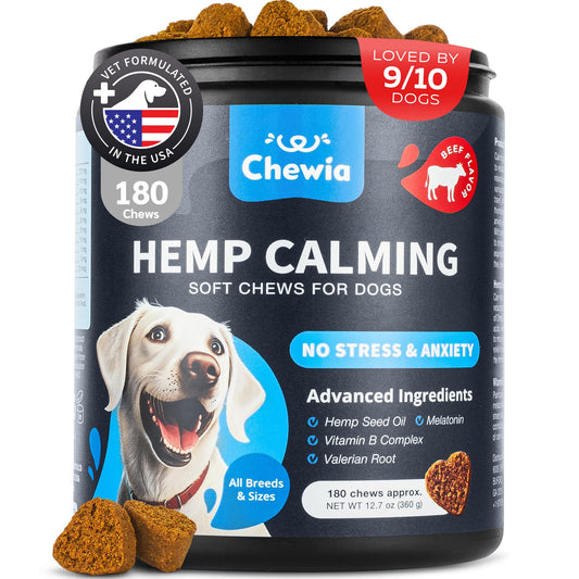Hemp Calming Chews for Dogs - Dog Calming Treats - Anxiety Relief for Dogs with L-Theanine, Chamomile Extract, Valerian Root - Dog Anxiety Relief for Travel, Vet Visits, Thunderstorms, Nail Trimming