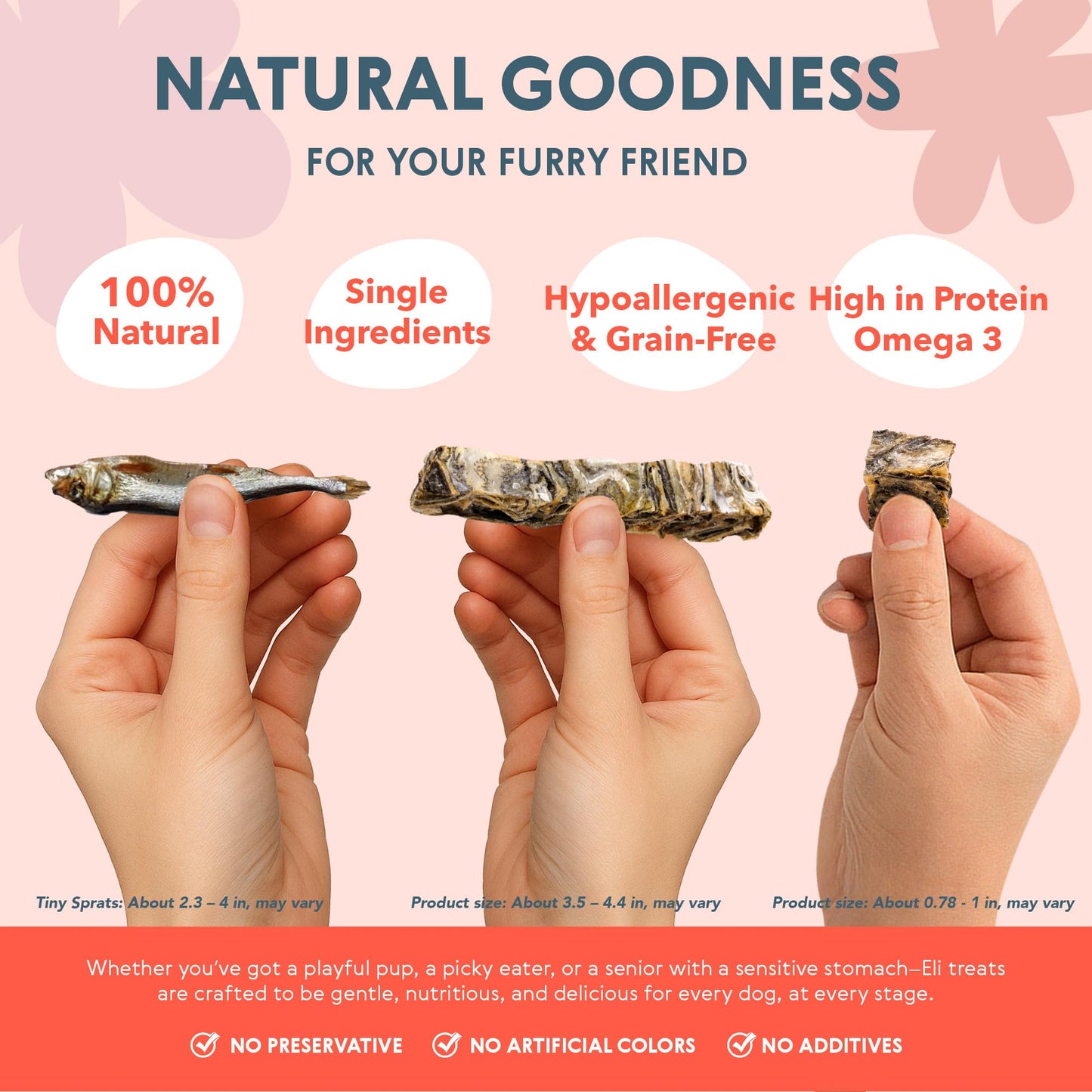 Eli Natural Fish Mix 3 Pack – Natural Premium Dog Treats, Cod Skin Dental Treats, Rich in Protein & Omega-3, Low Fat, Grain Free, Single Ingredient, Hypoallergenic, Gluten Free, Air Dried Fish Treats